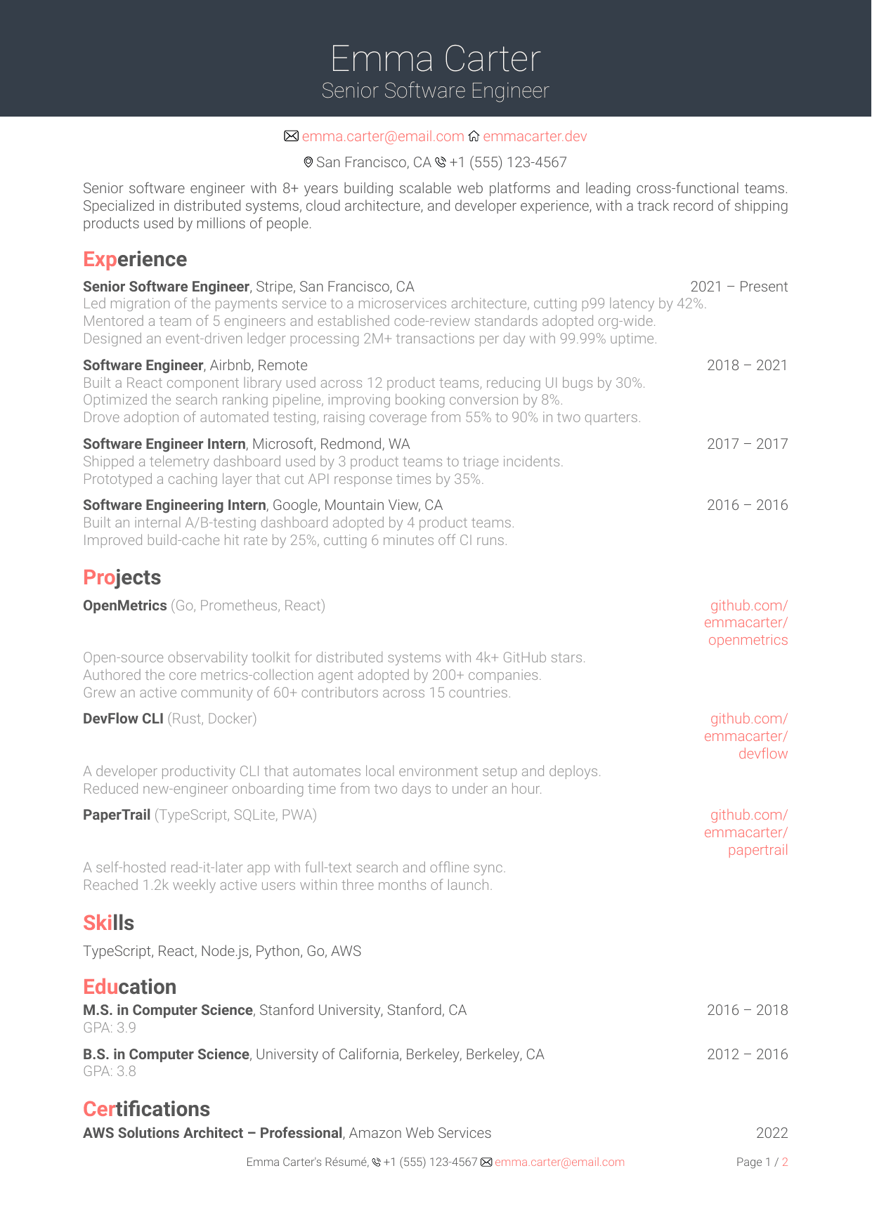 Software Developer resume template