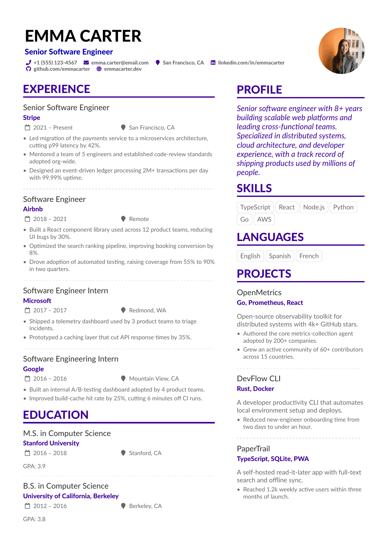 Product Designer resume template