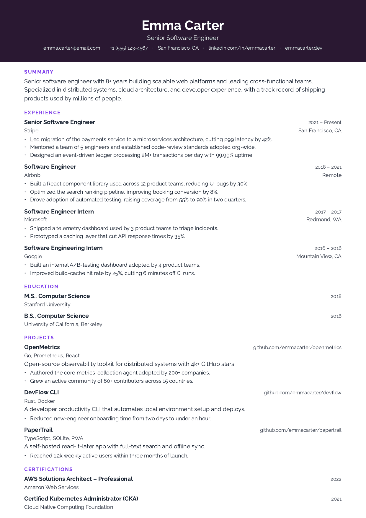 Aubergine Suite resume template