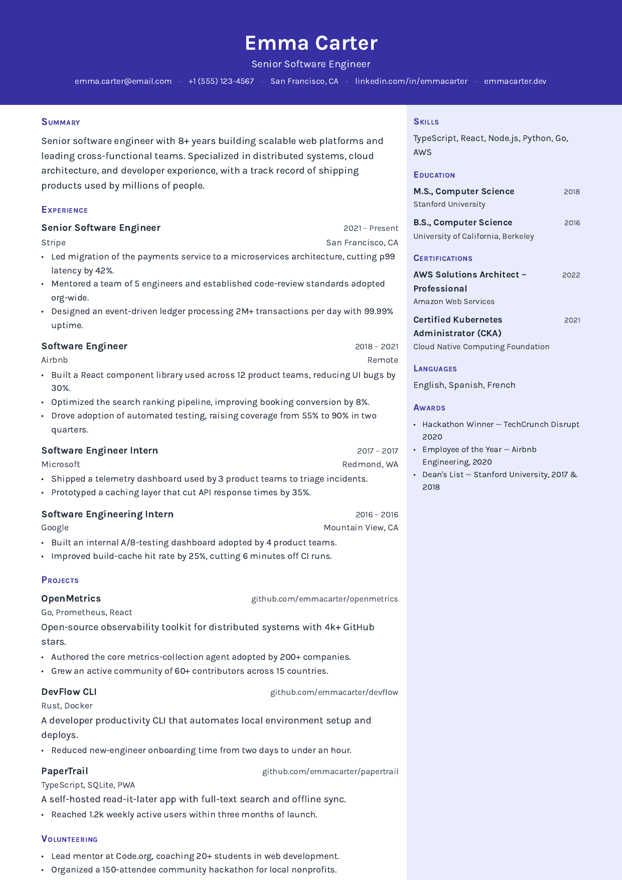 Aurora resume template
