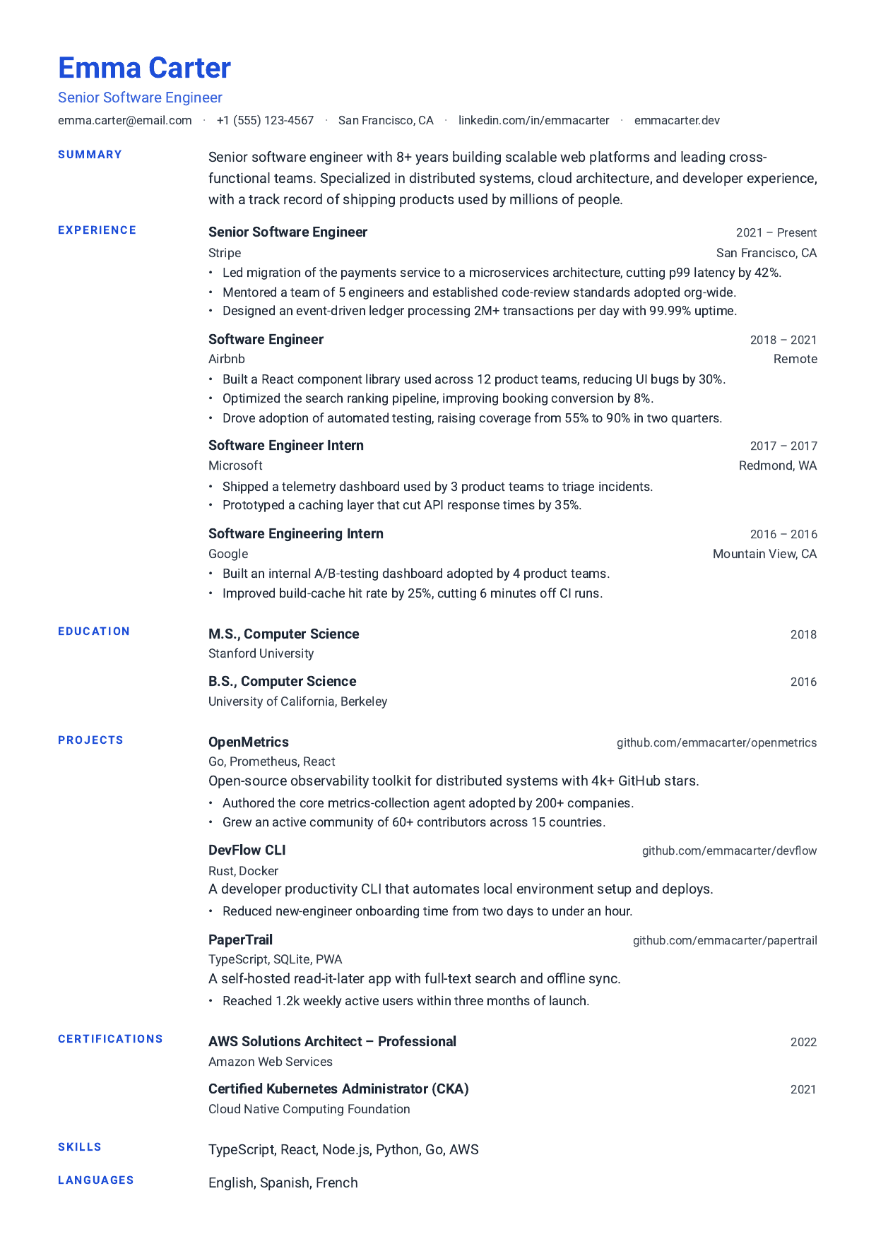 Blueline resume template