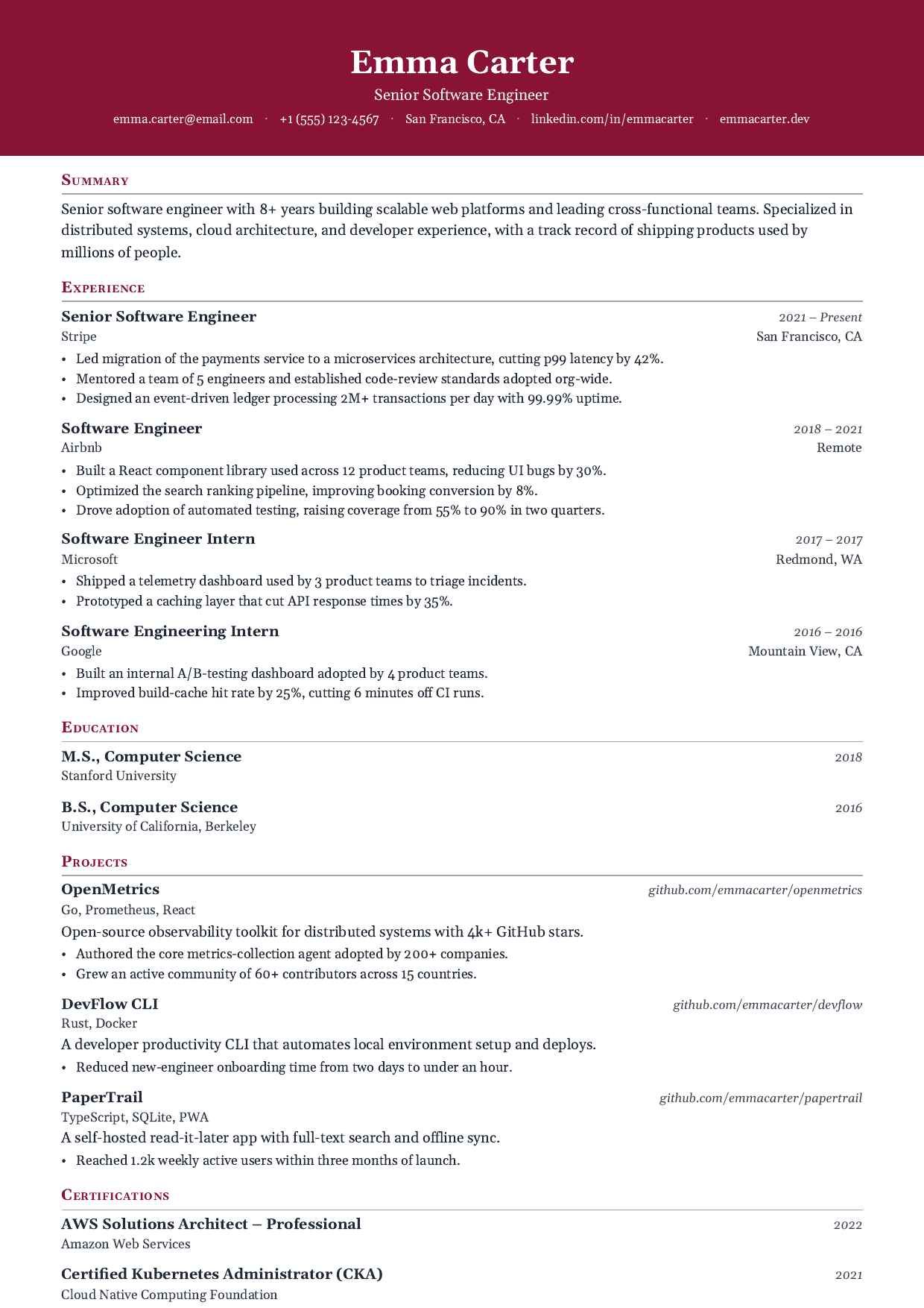 Cabernet resume template