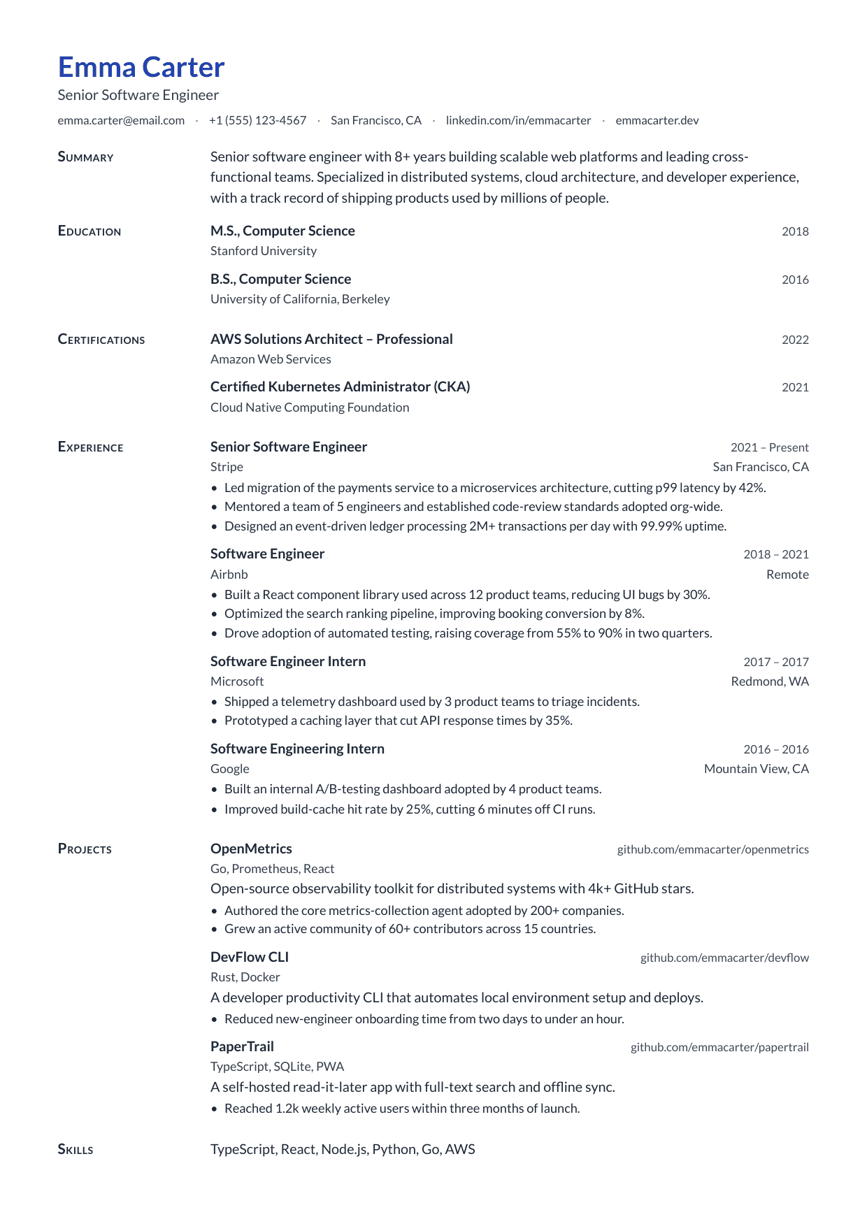 Care Chart resume template