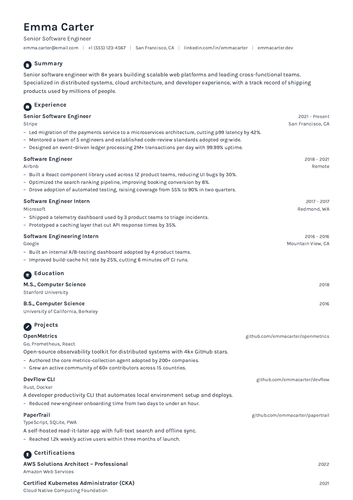 Changelog resume template