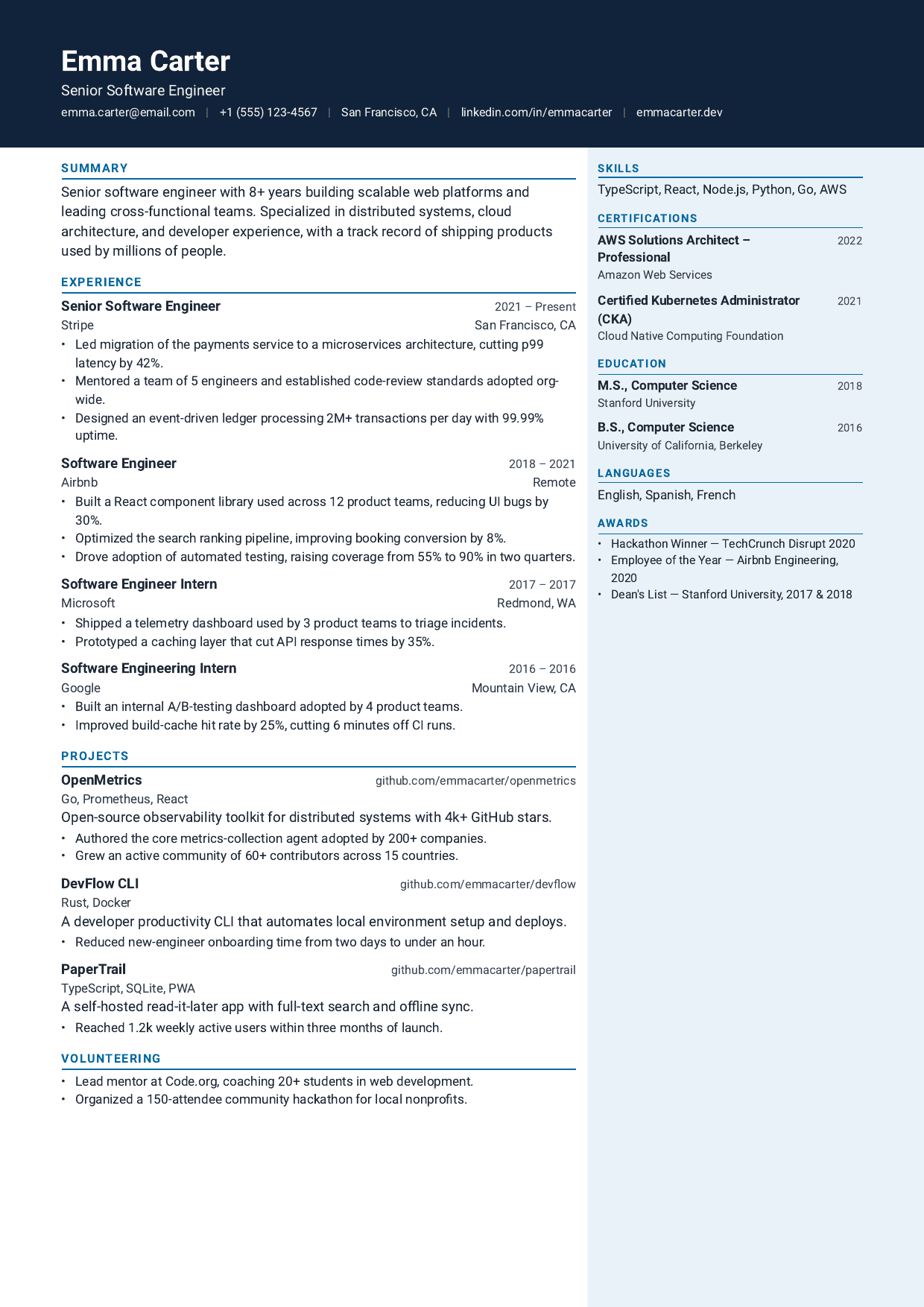 Control Tower resume template
