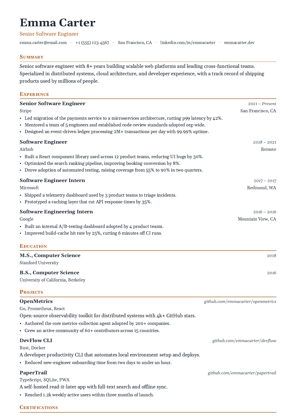 Copperline resume template