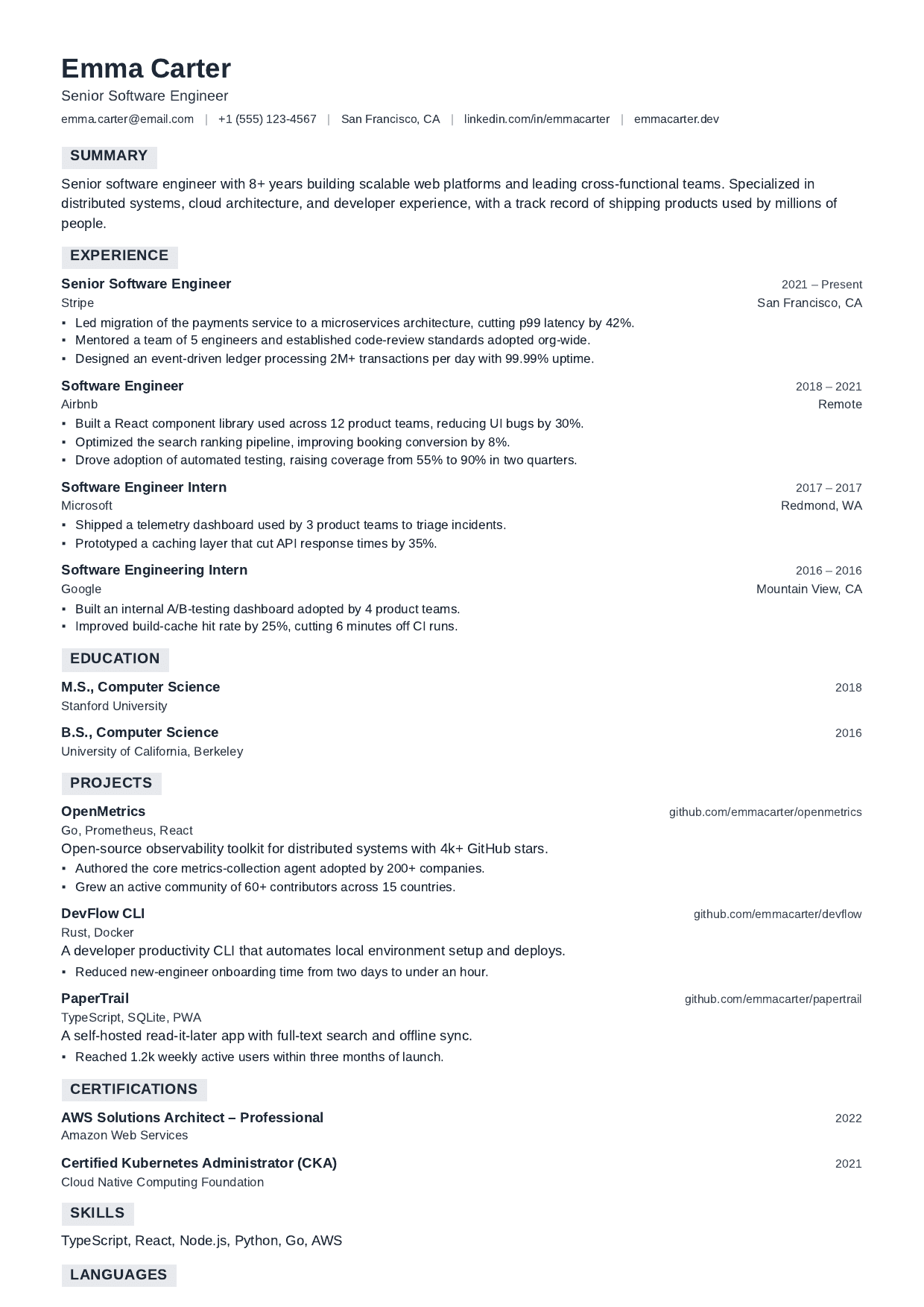 Crontab resume template