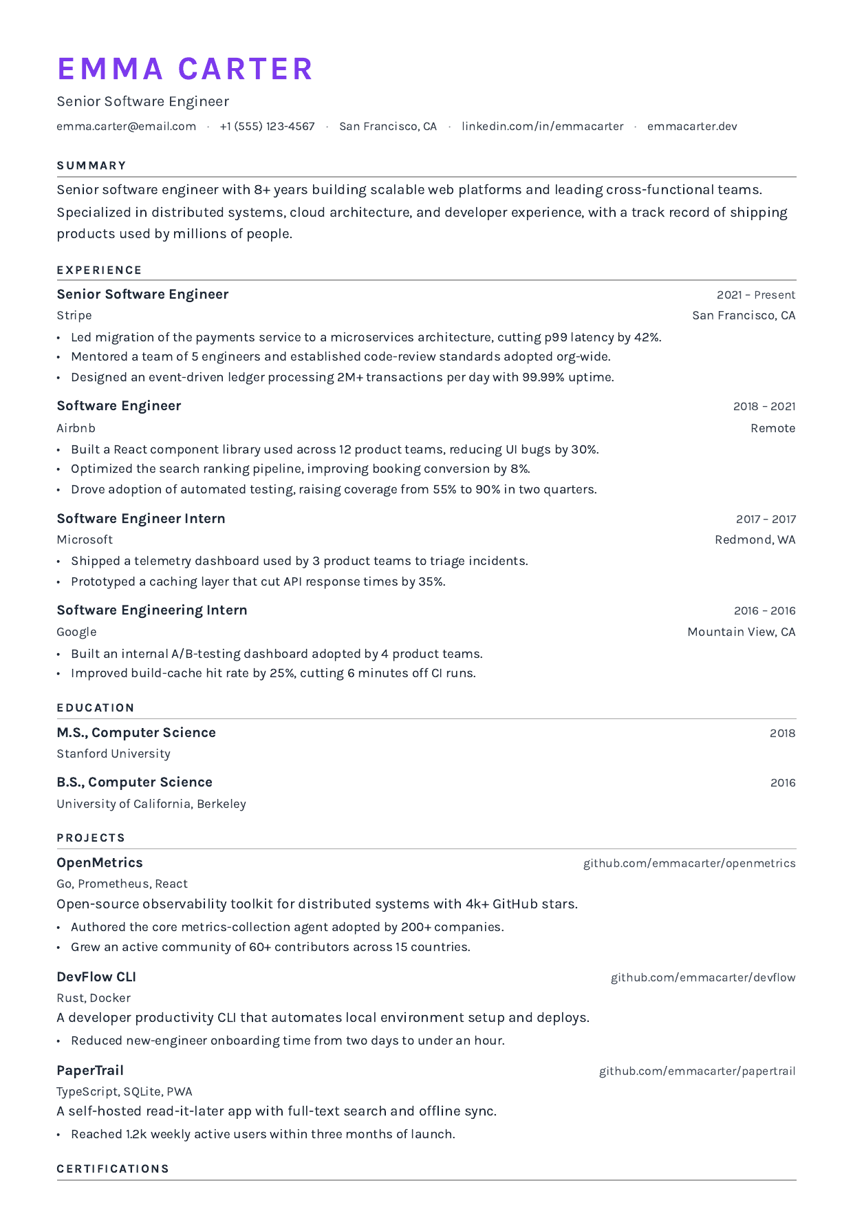 Deckhead resume template