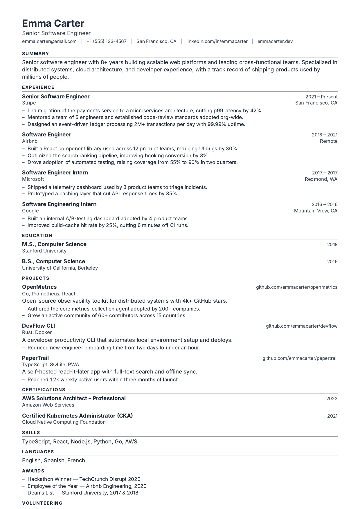 Dense resume template