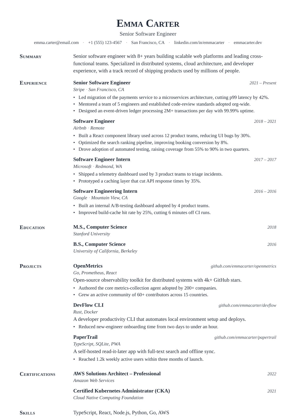 Docket resume template