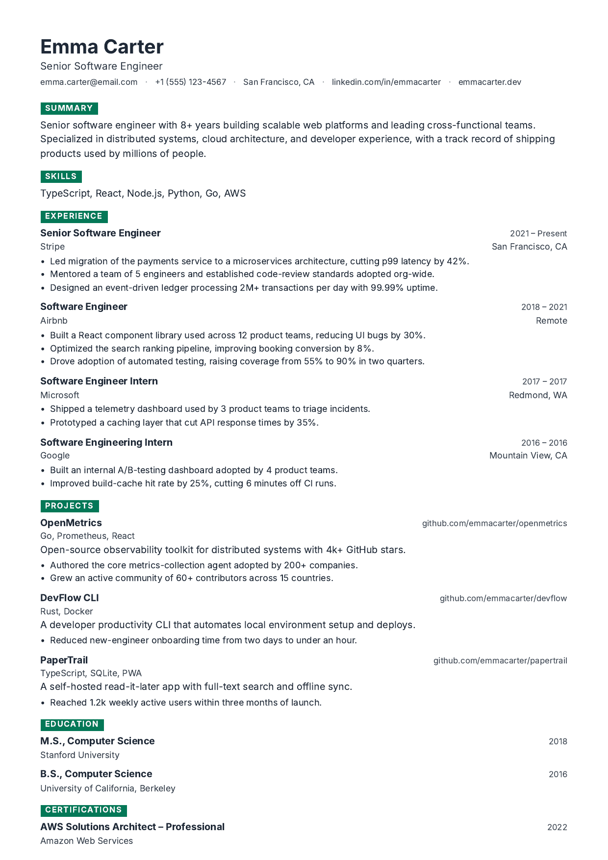 Exchange resume template