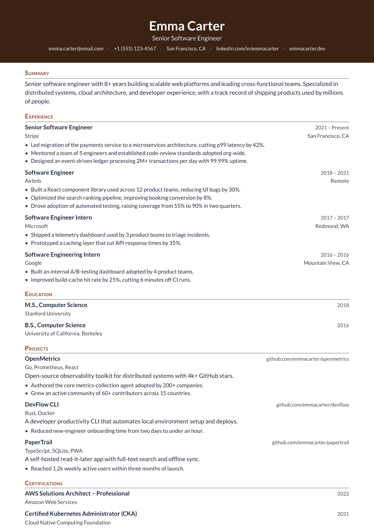Espresso Bar resume template