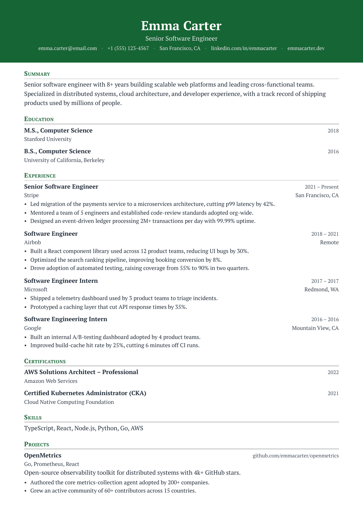 Evergreen resume template