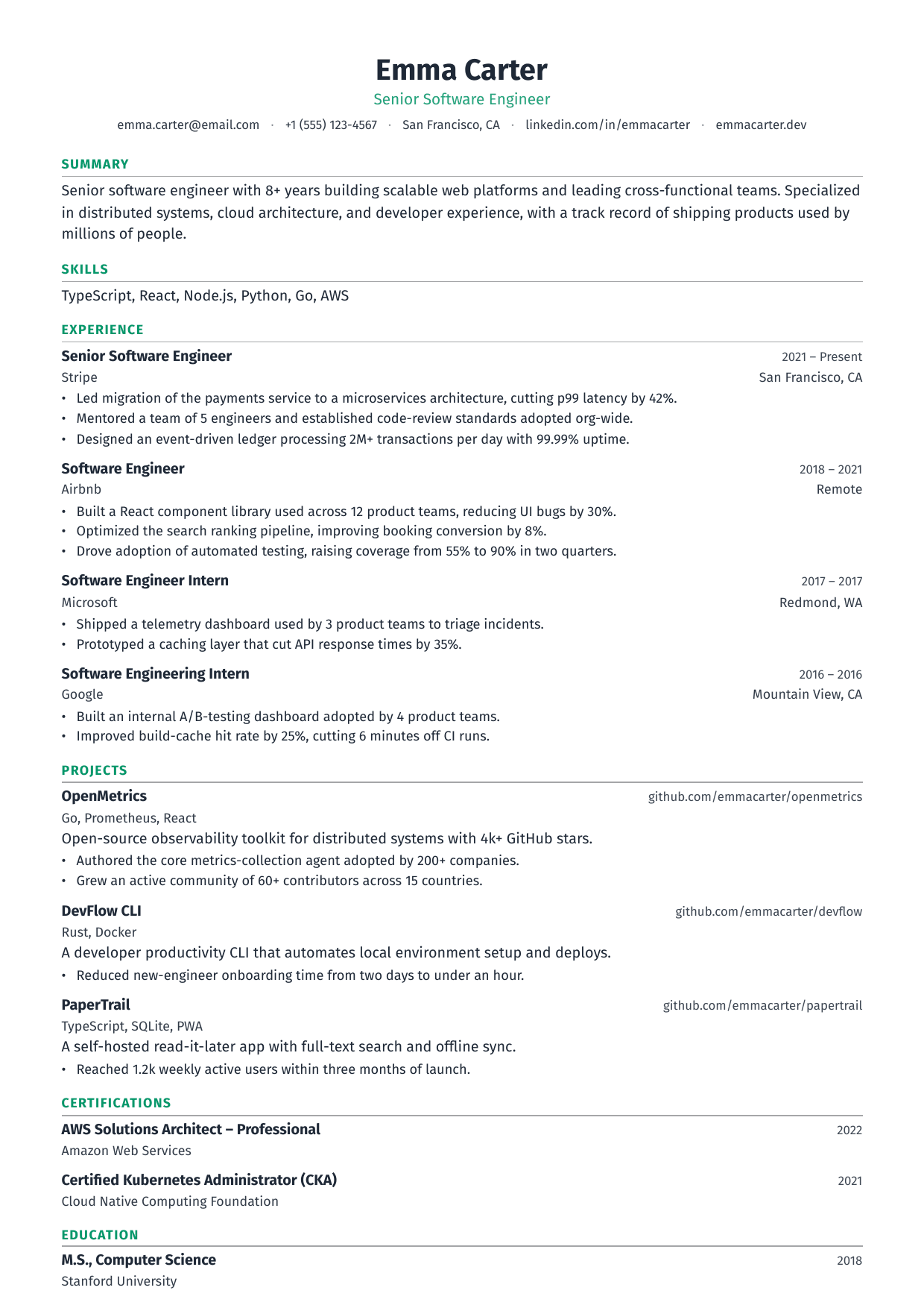 Stack resume template
