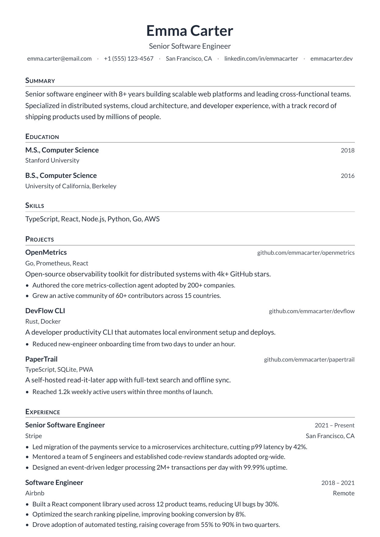 First Draft resume template