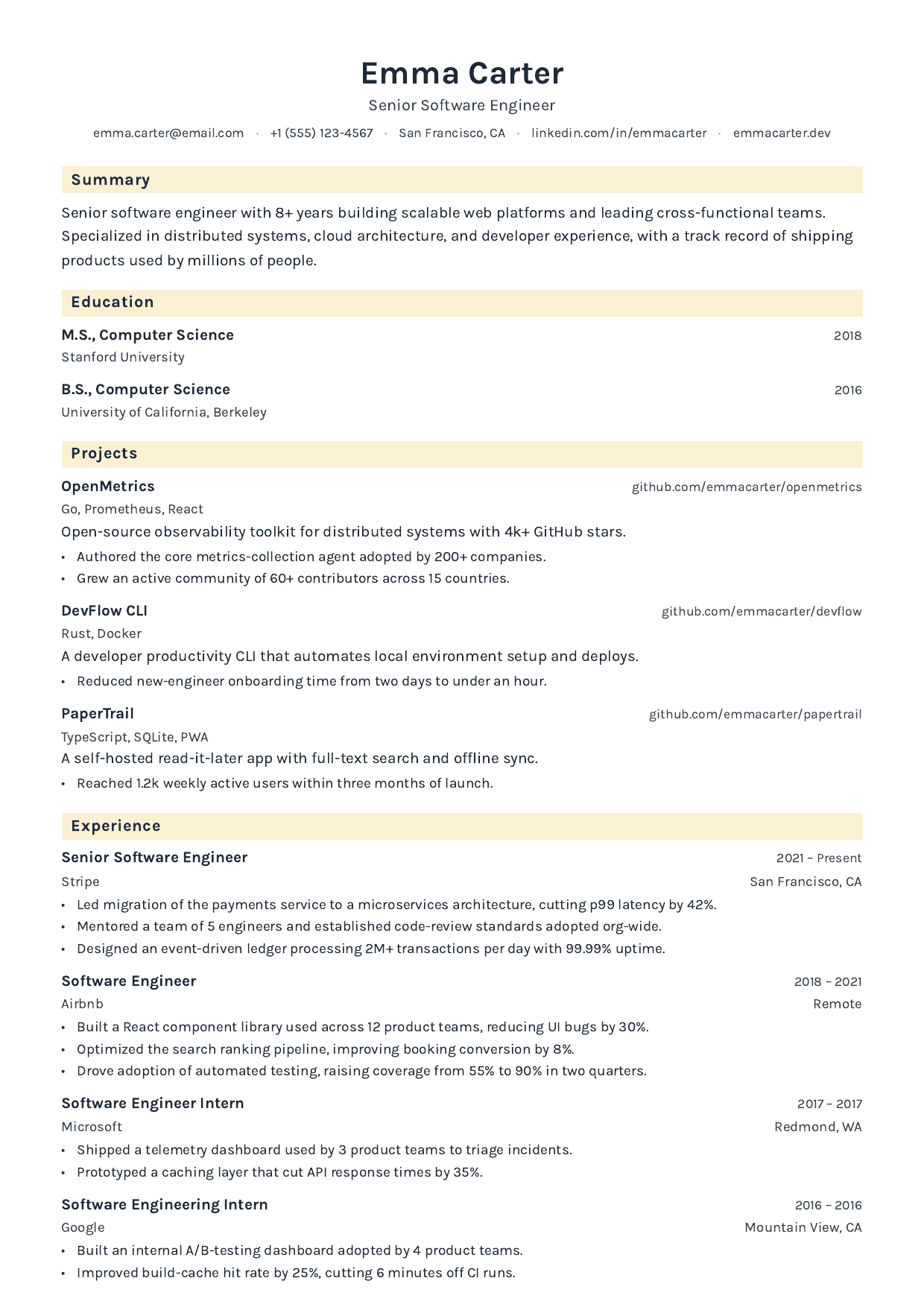 Front Counter resume template