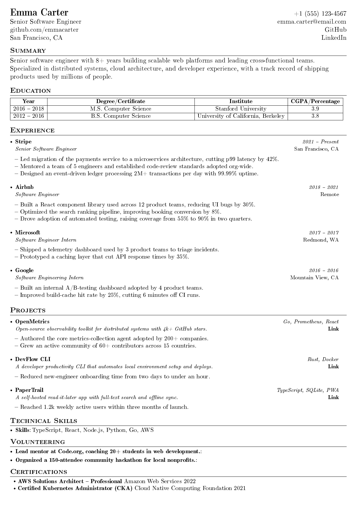Java Developer resume template