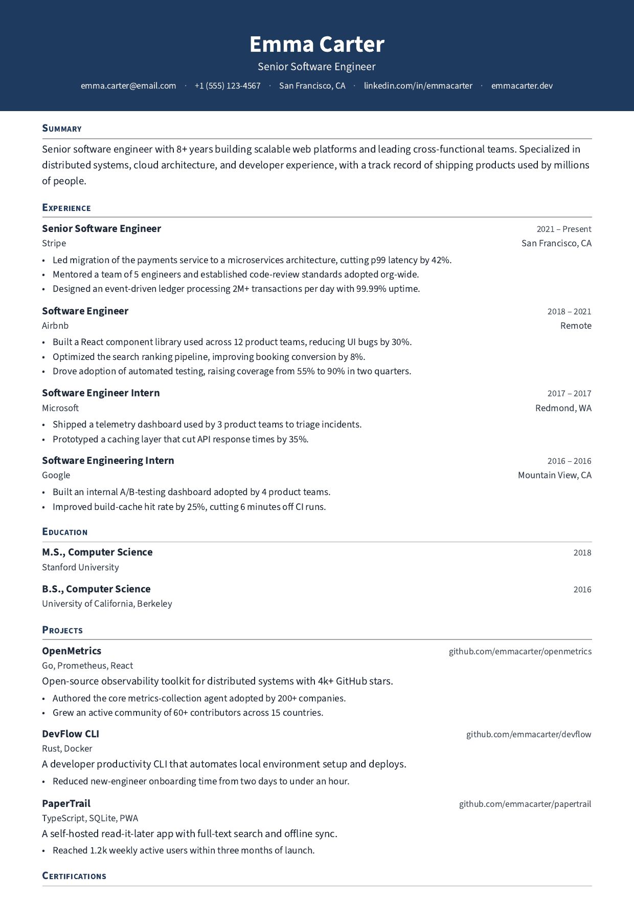 Harbor resume template
