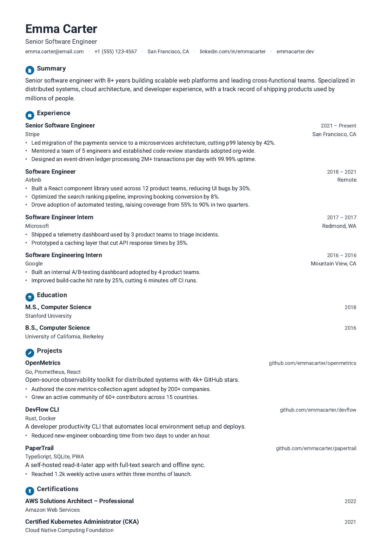 Harbor Metric resume template