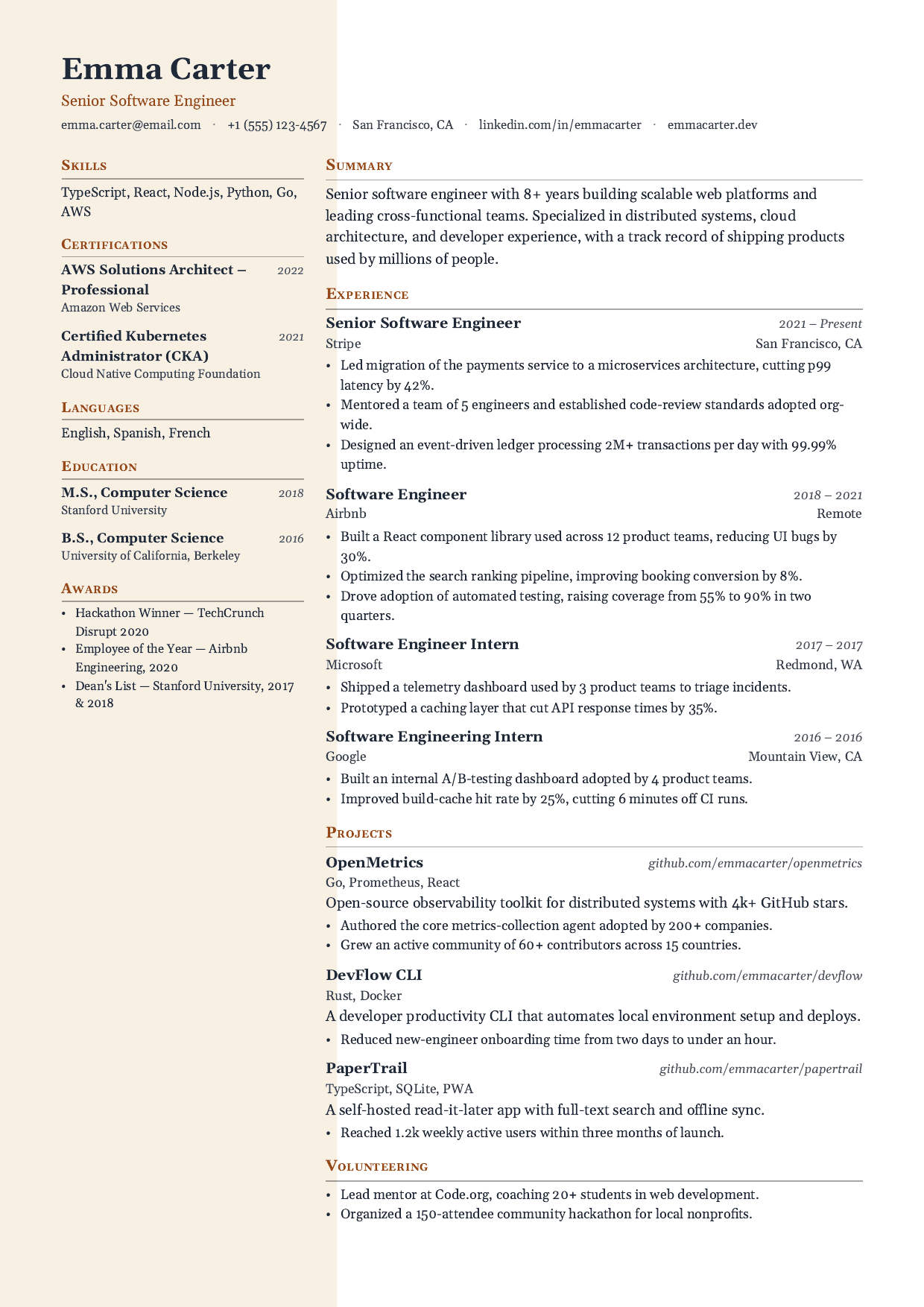 Harvest Table resume template