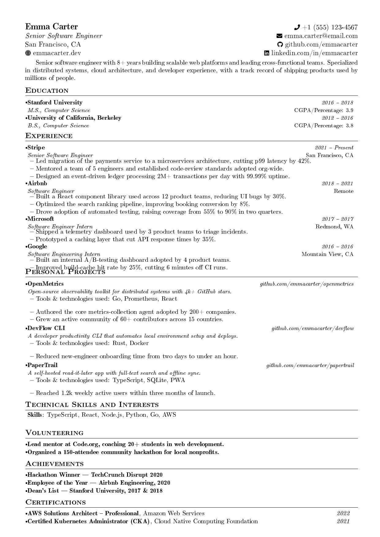 Front-End Engineer resume template
