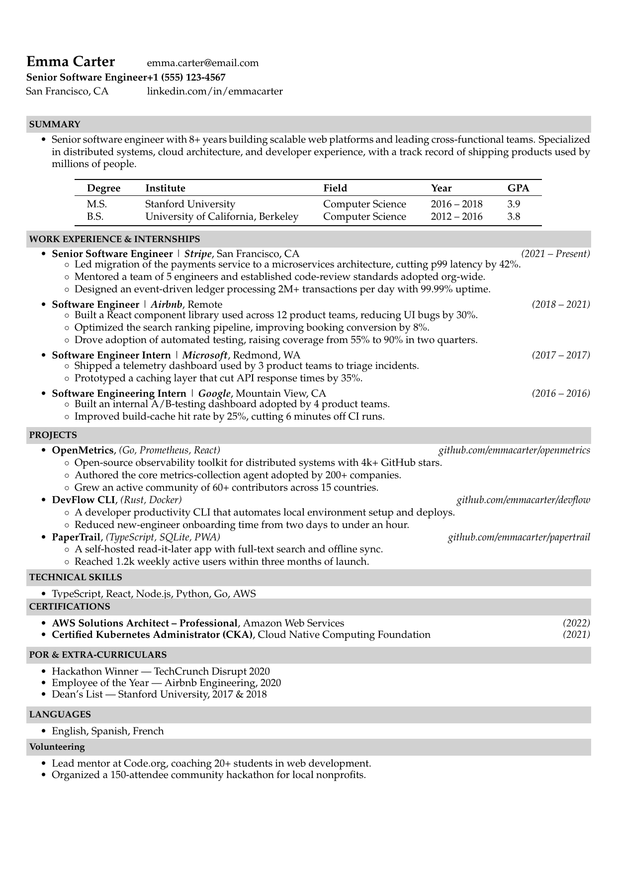 Machine Learning Engineer resume template