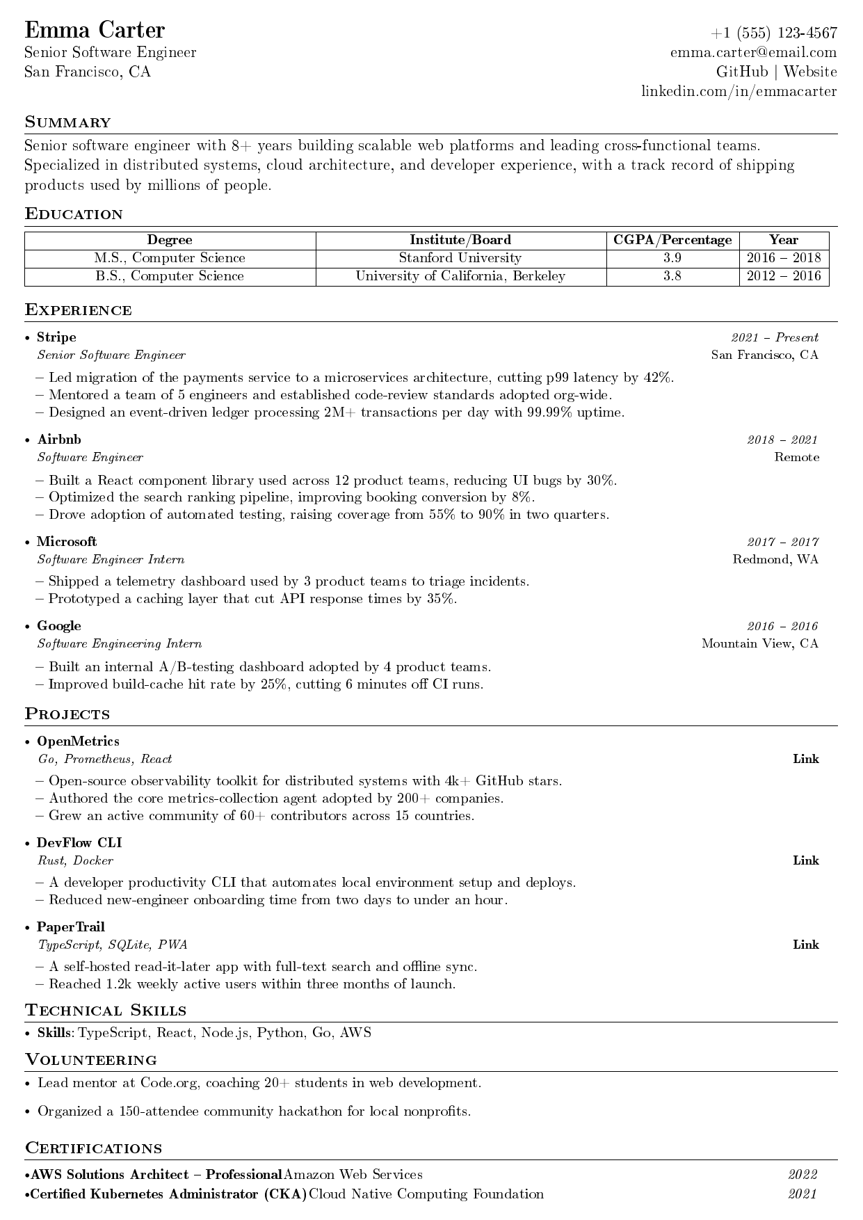 Robotics Engineer resume template