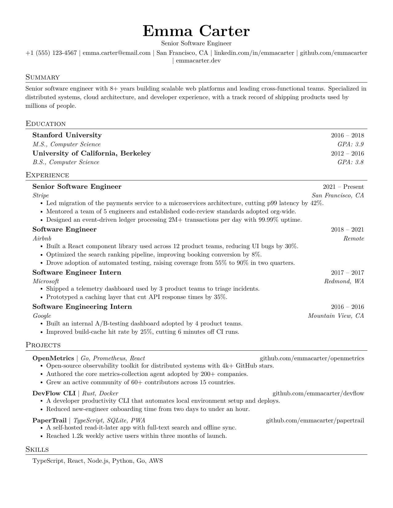 Software Engineer resume template