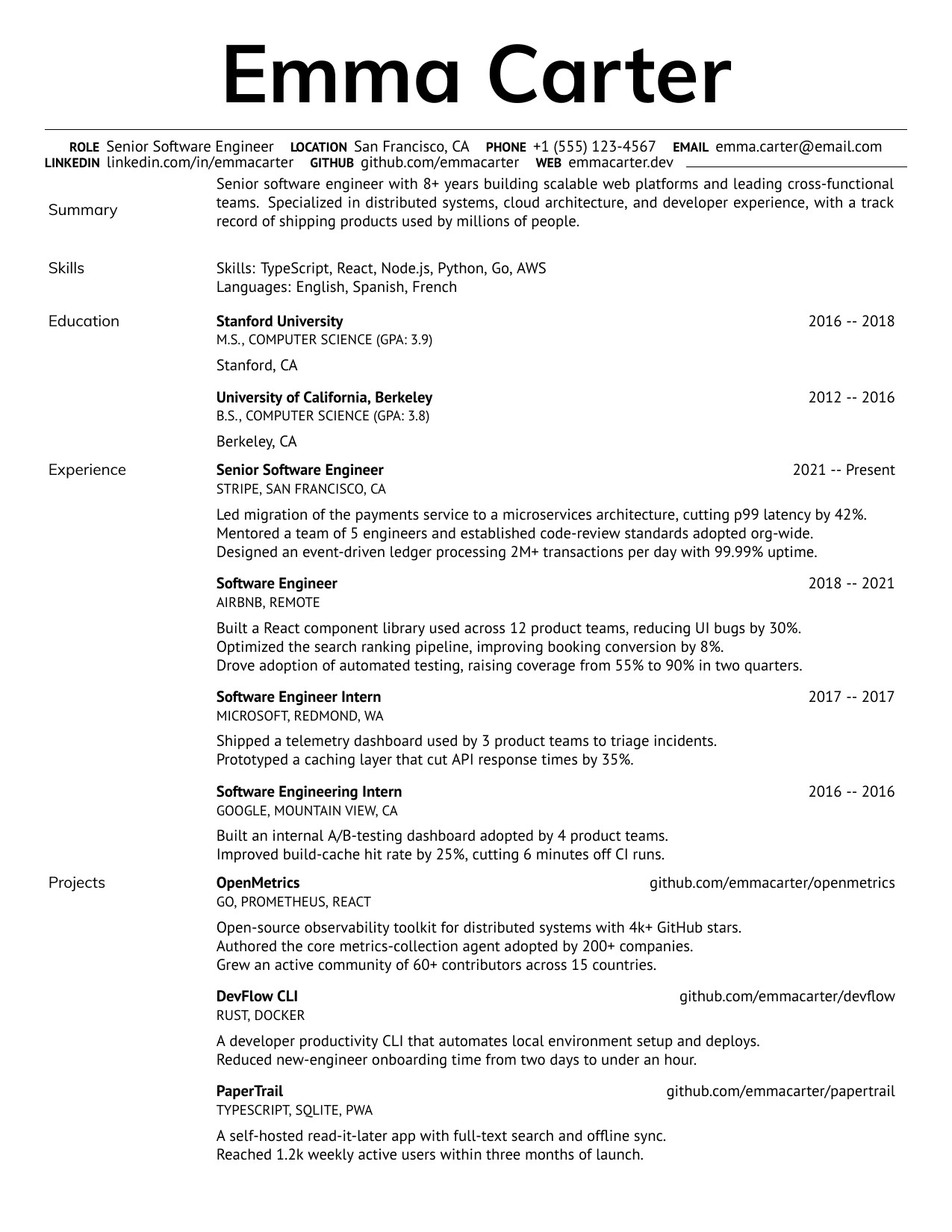 Software Architect resume template