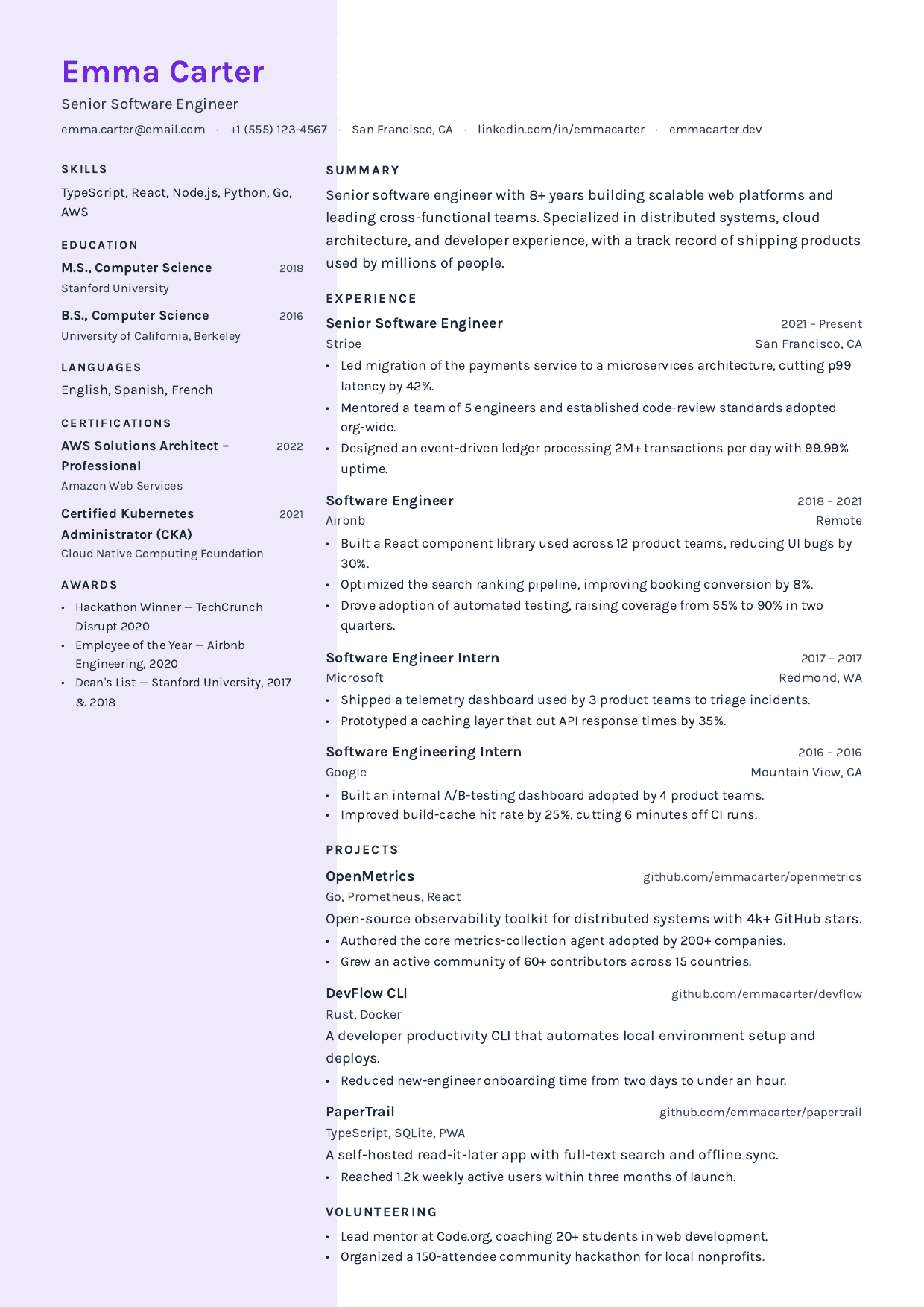 Lilac Rail resume template