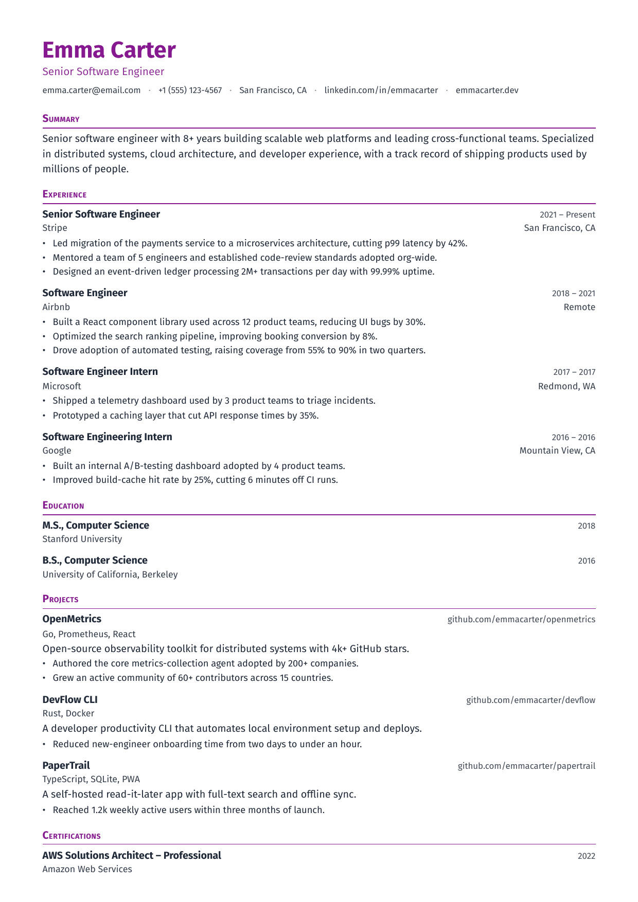 Magenta Note resume template