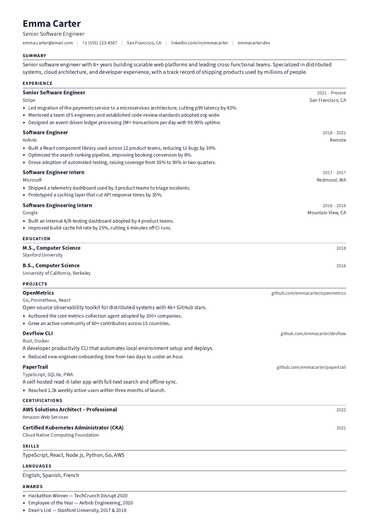 Manifest resume template