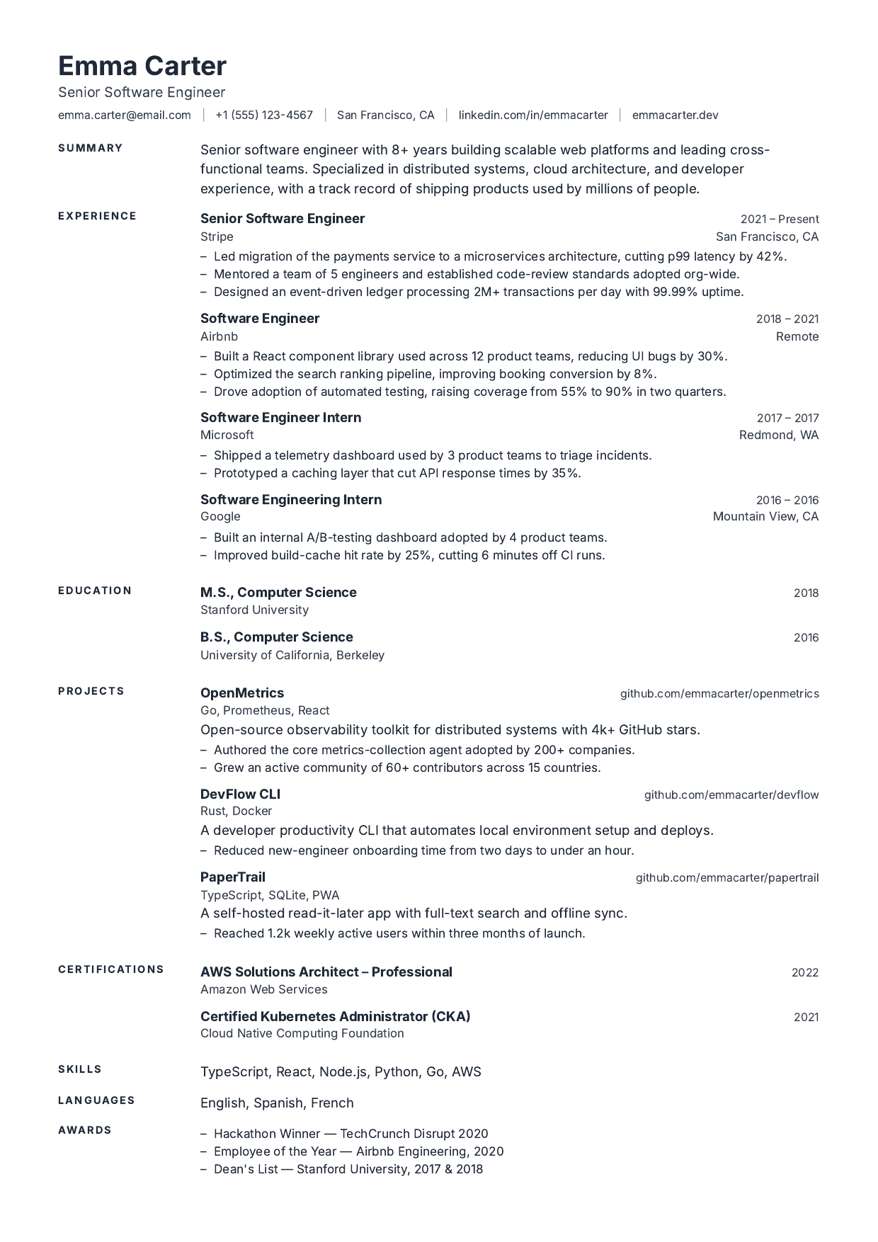Margin Call resume template