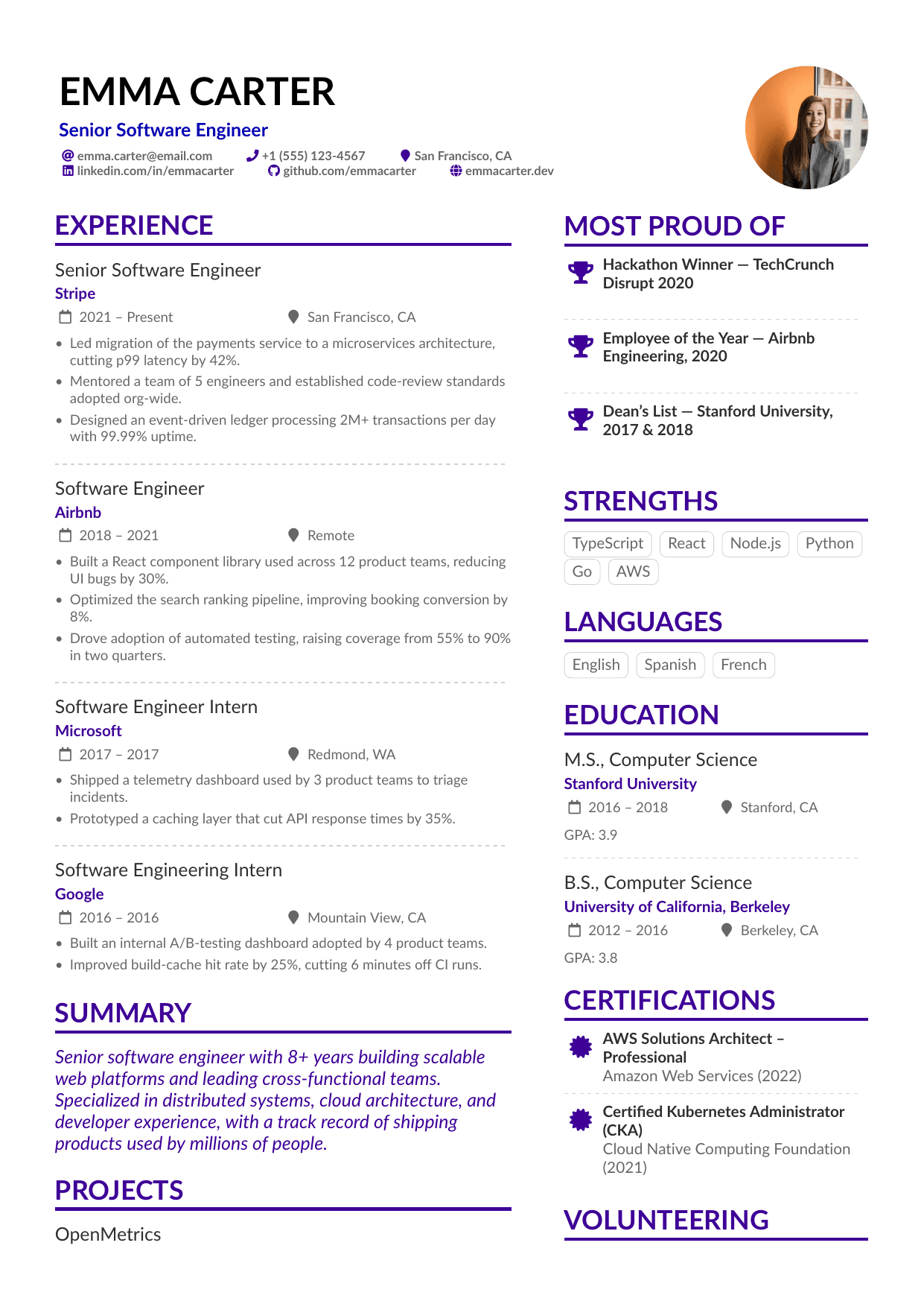 Startup Founder resume template