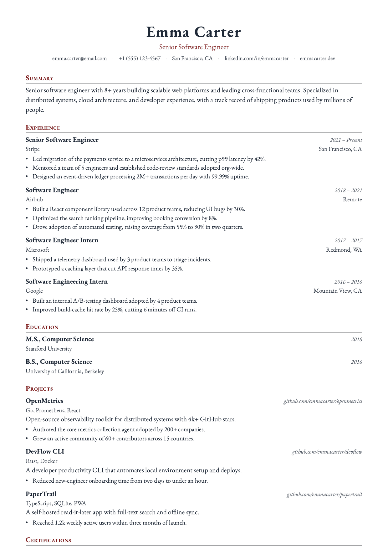 Meridian resume template