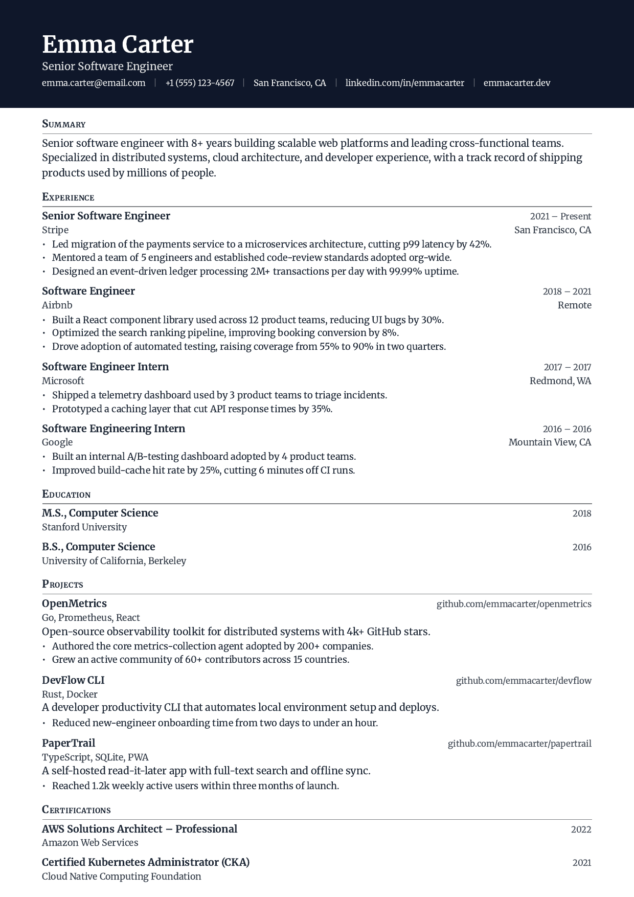 Midnight Slab resume template