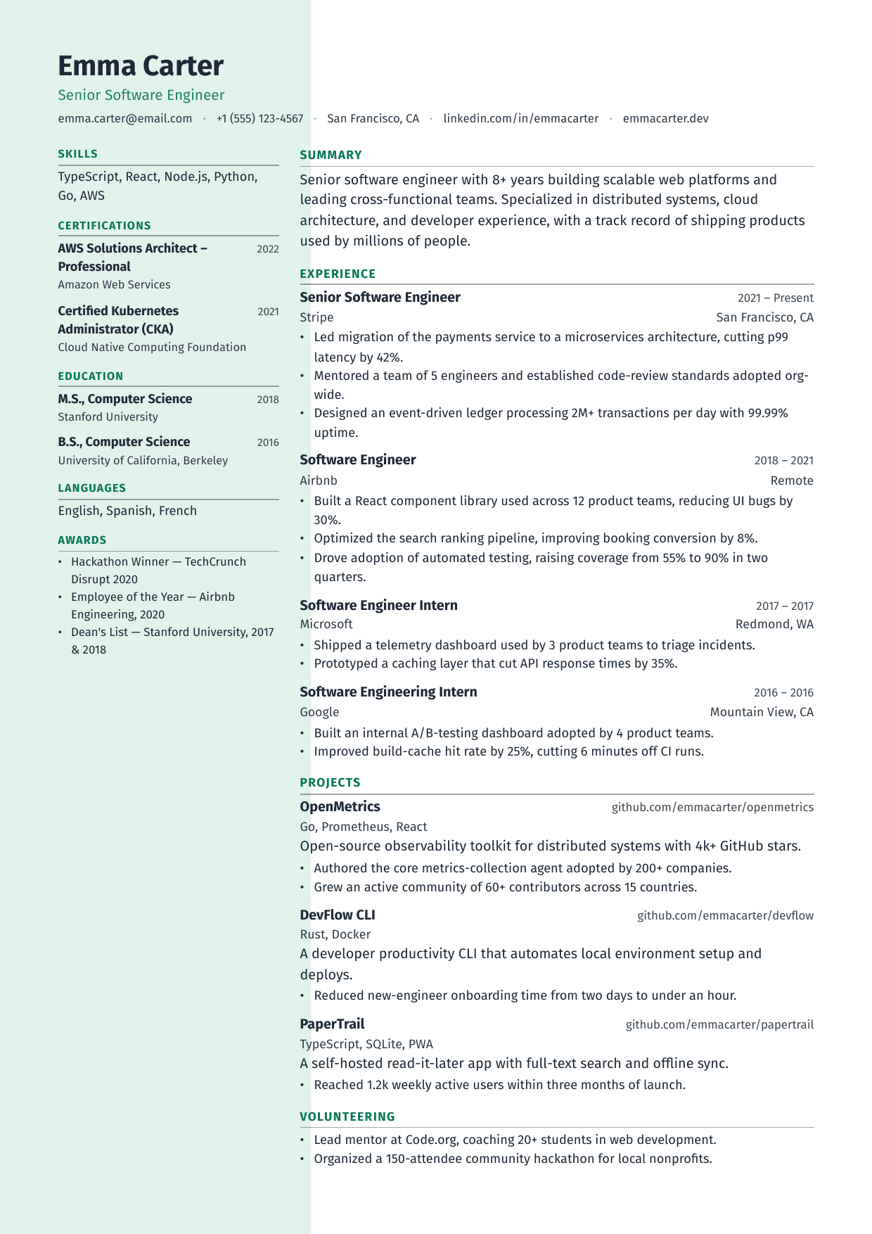 Mint Ledge resume template