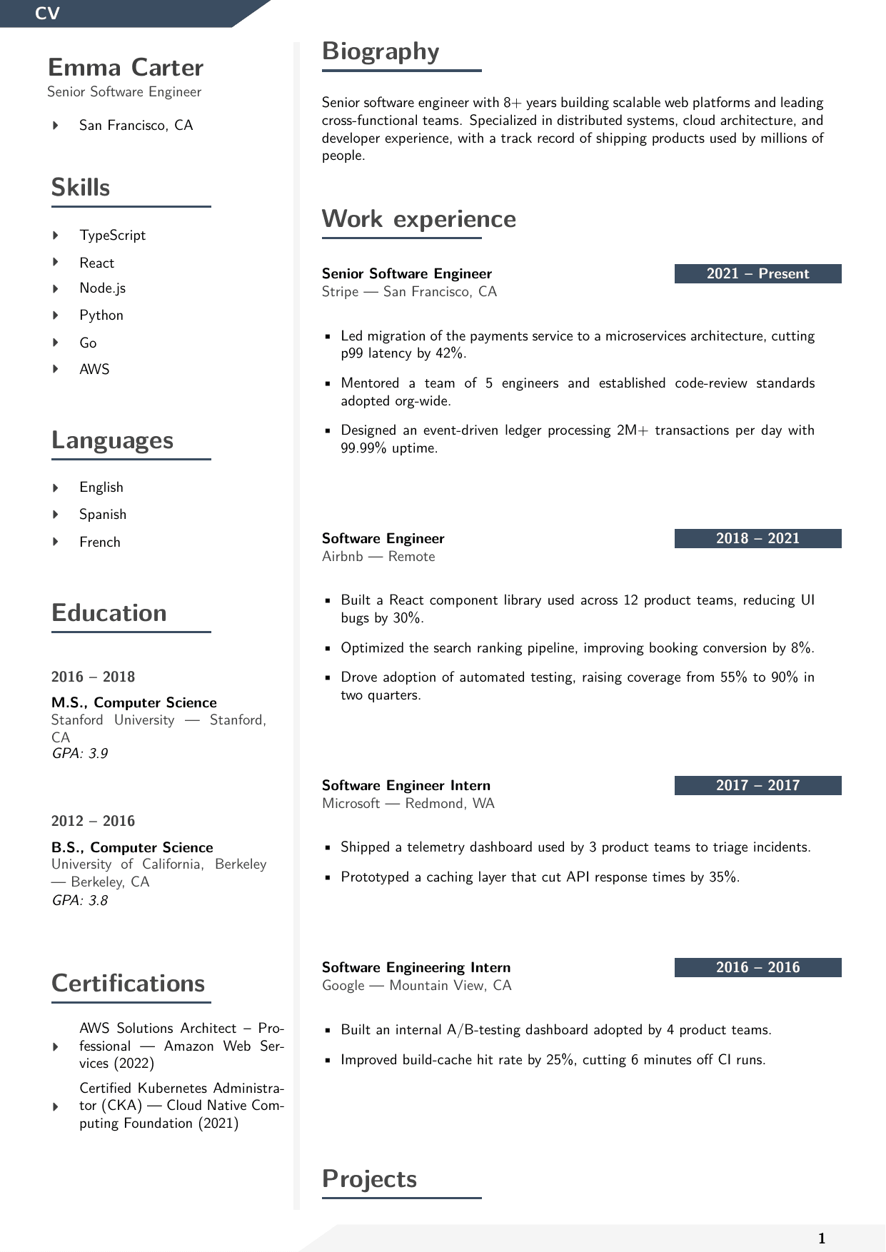 Senior Web Developer resume template
