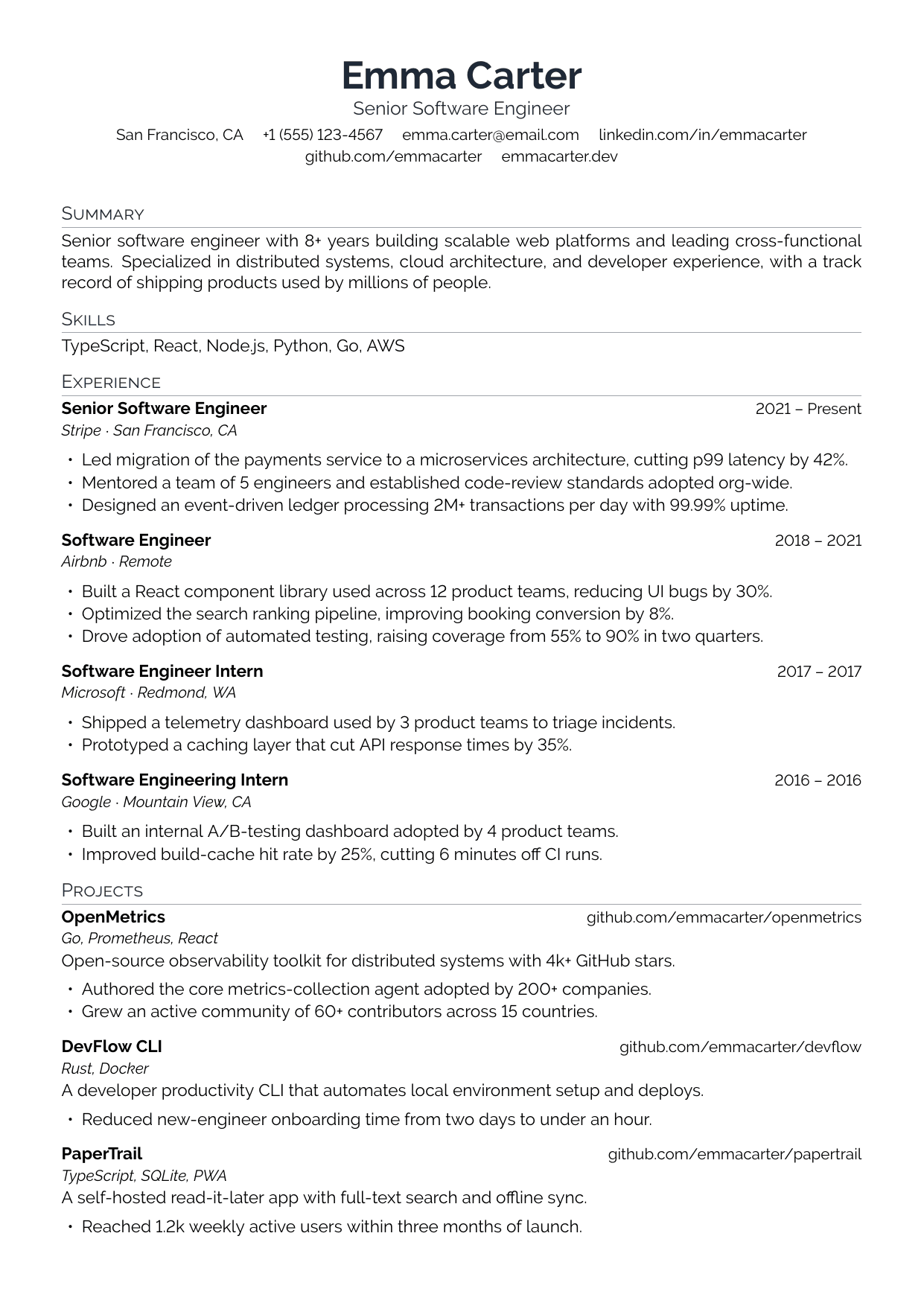 Project Manager resume template