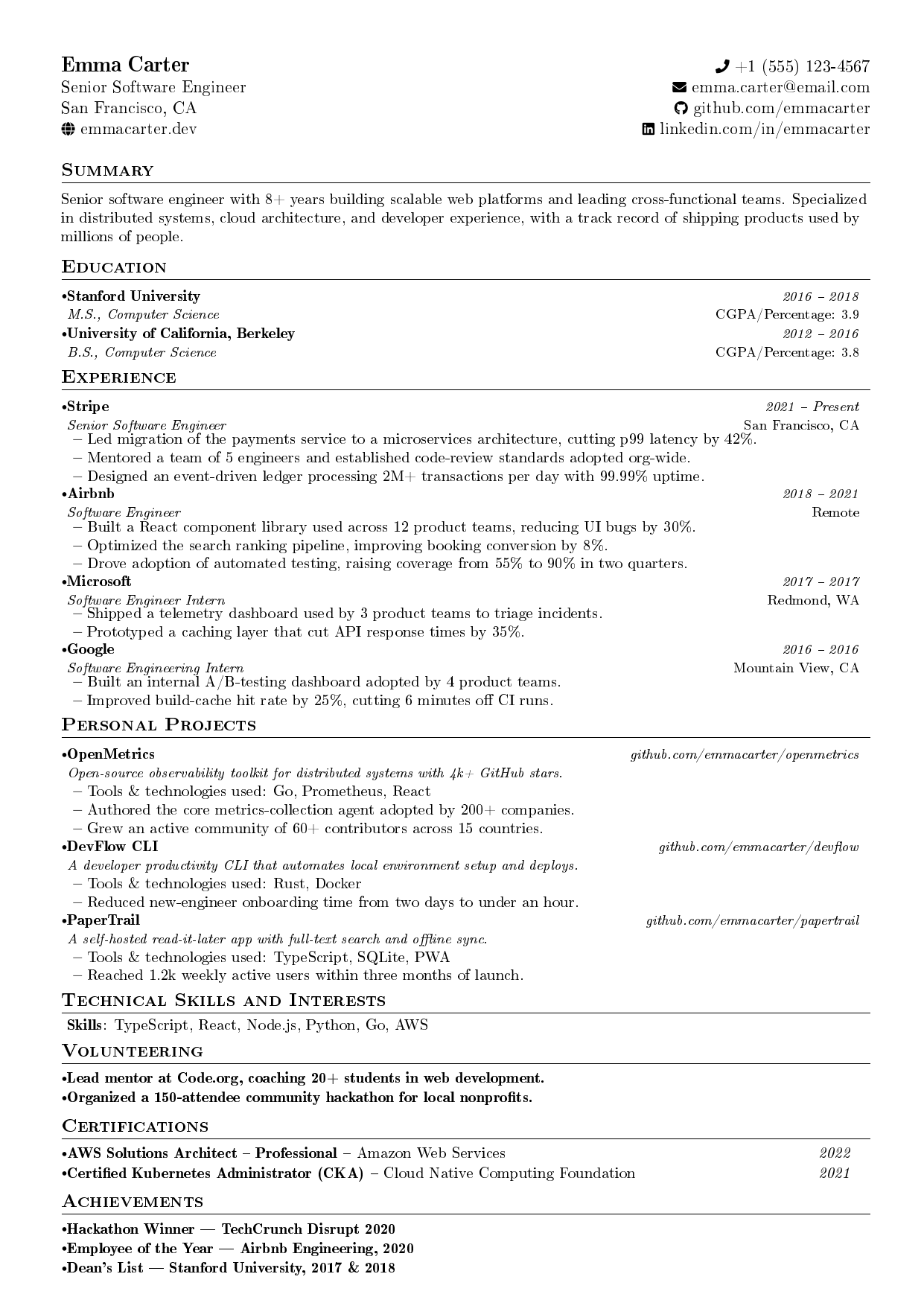 Hardware Engineer resume template