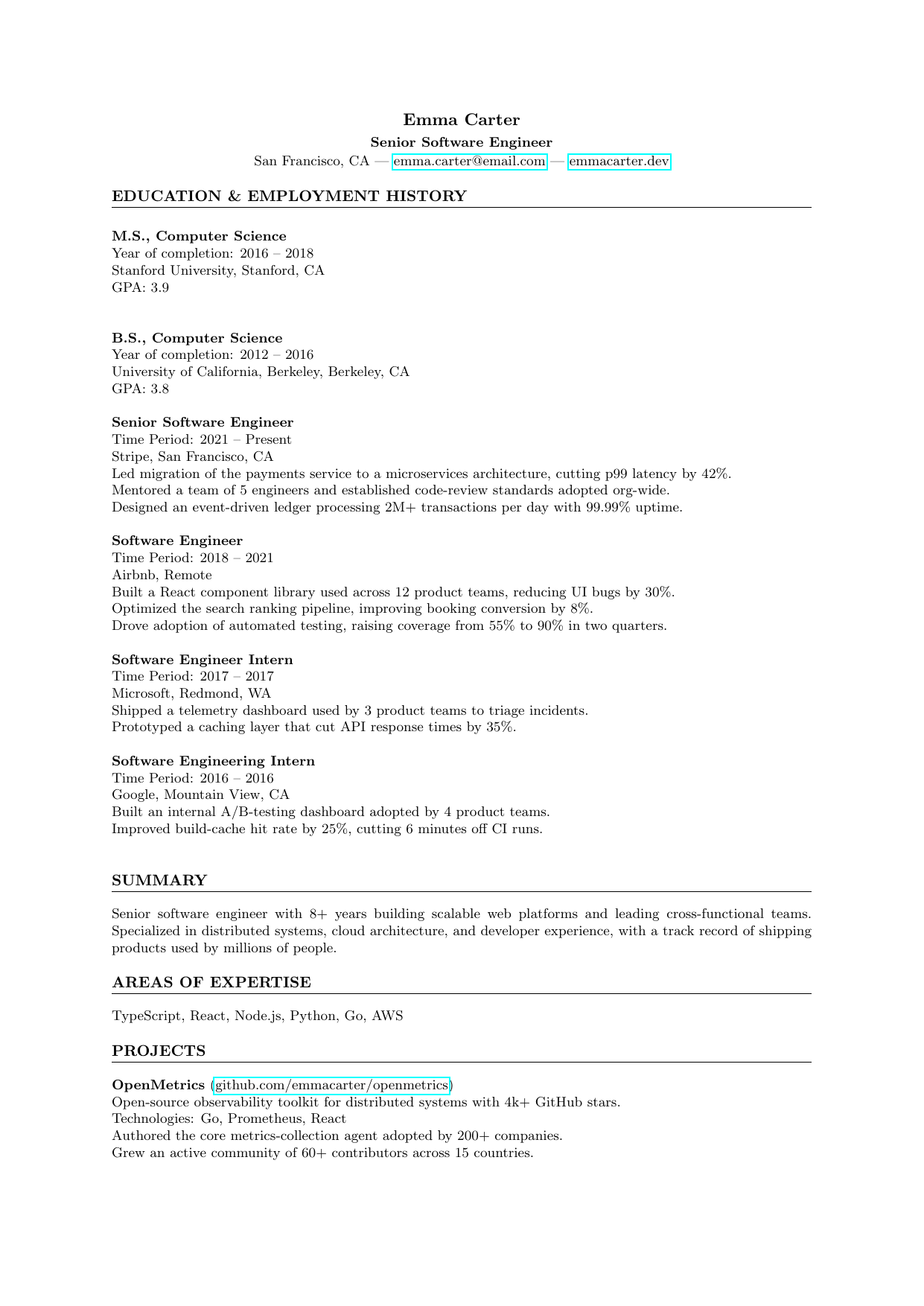 Second Year Student resume template