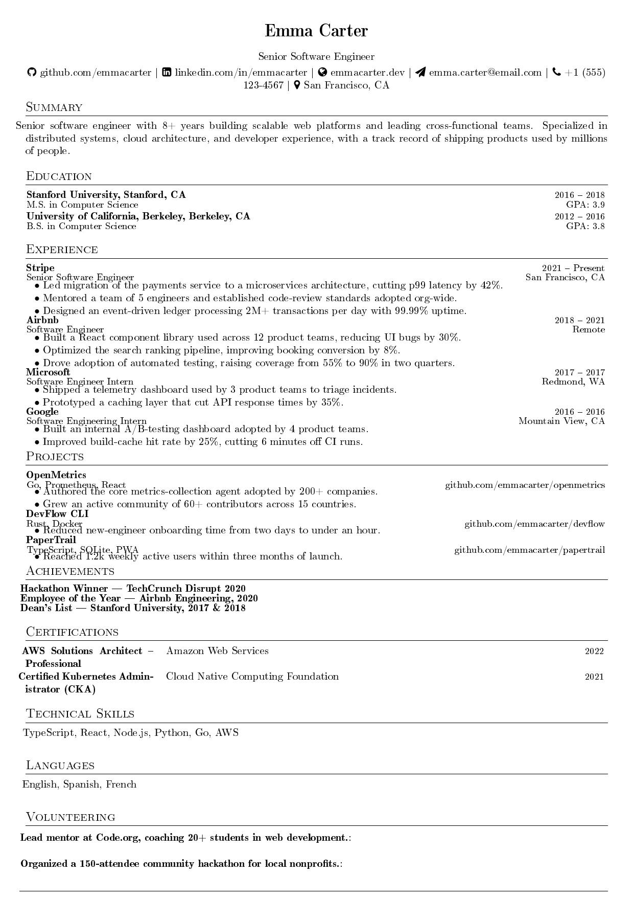 Python Developer resume template
