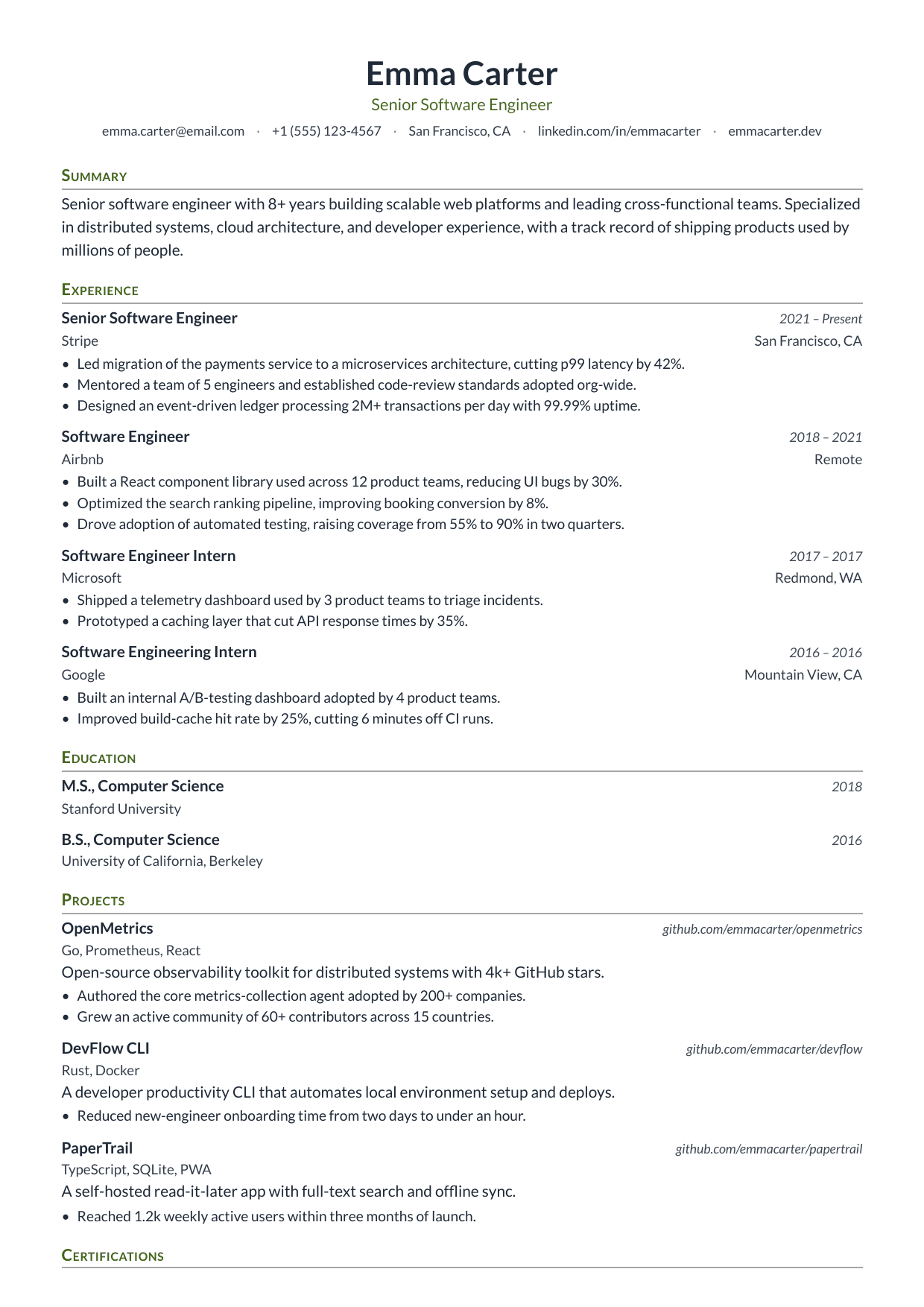 Olive Press resume template