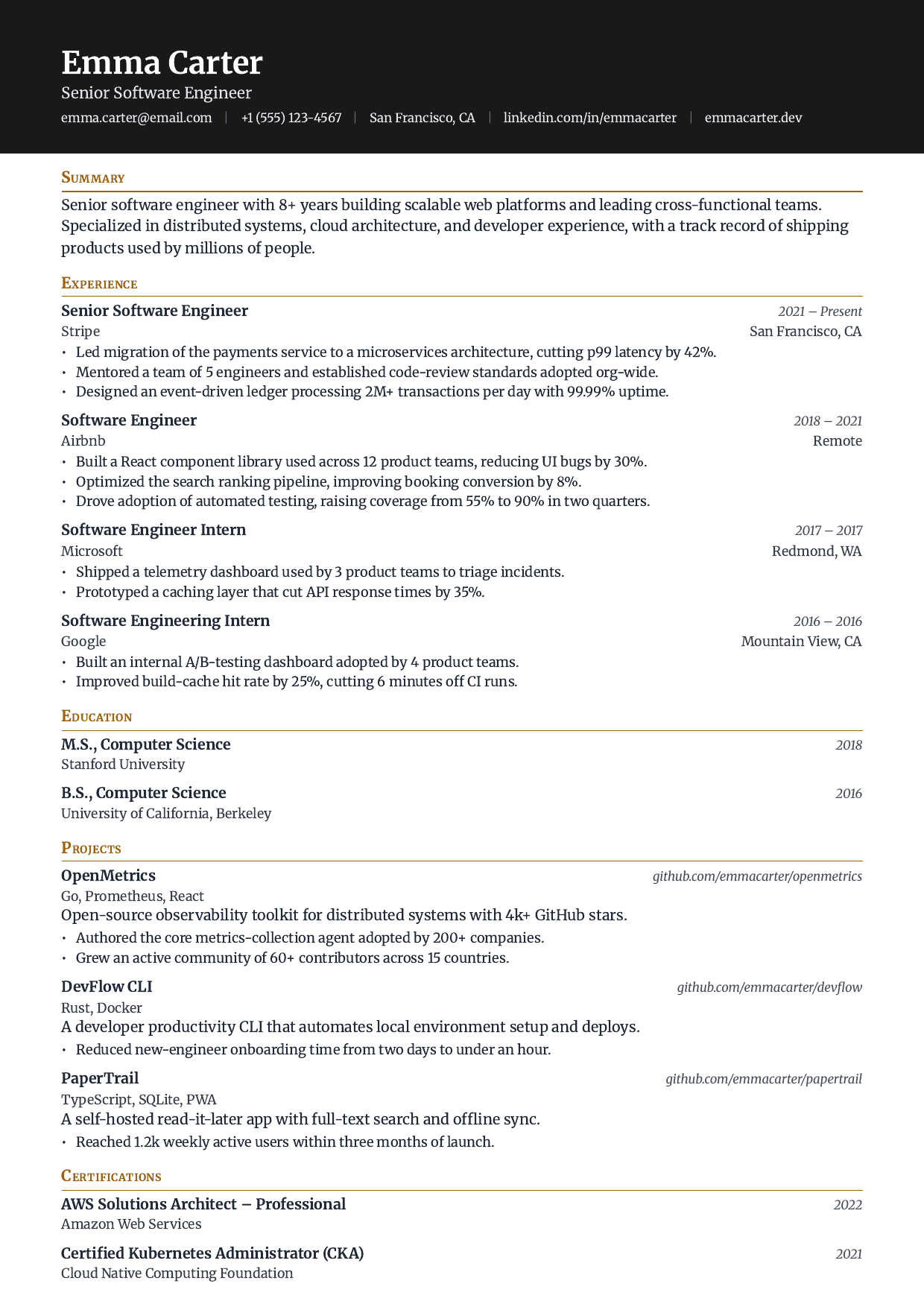 Onyx Ledger resume template