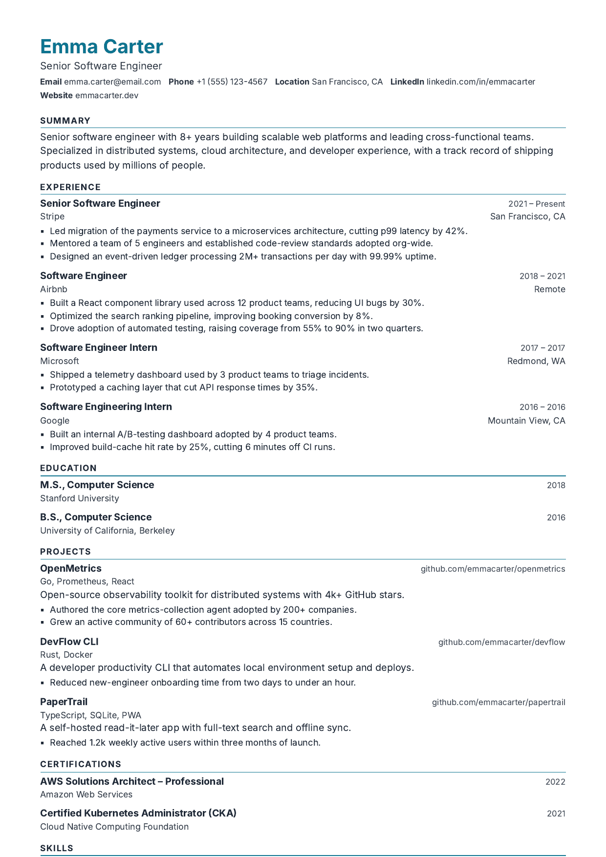 Packet Trace resume template