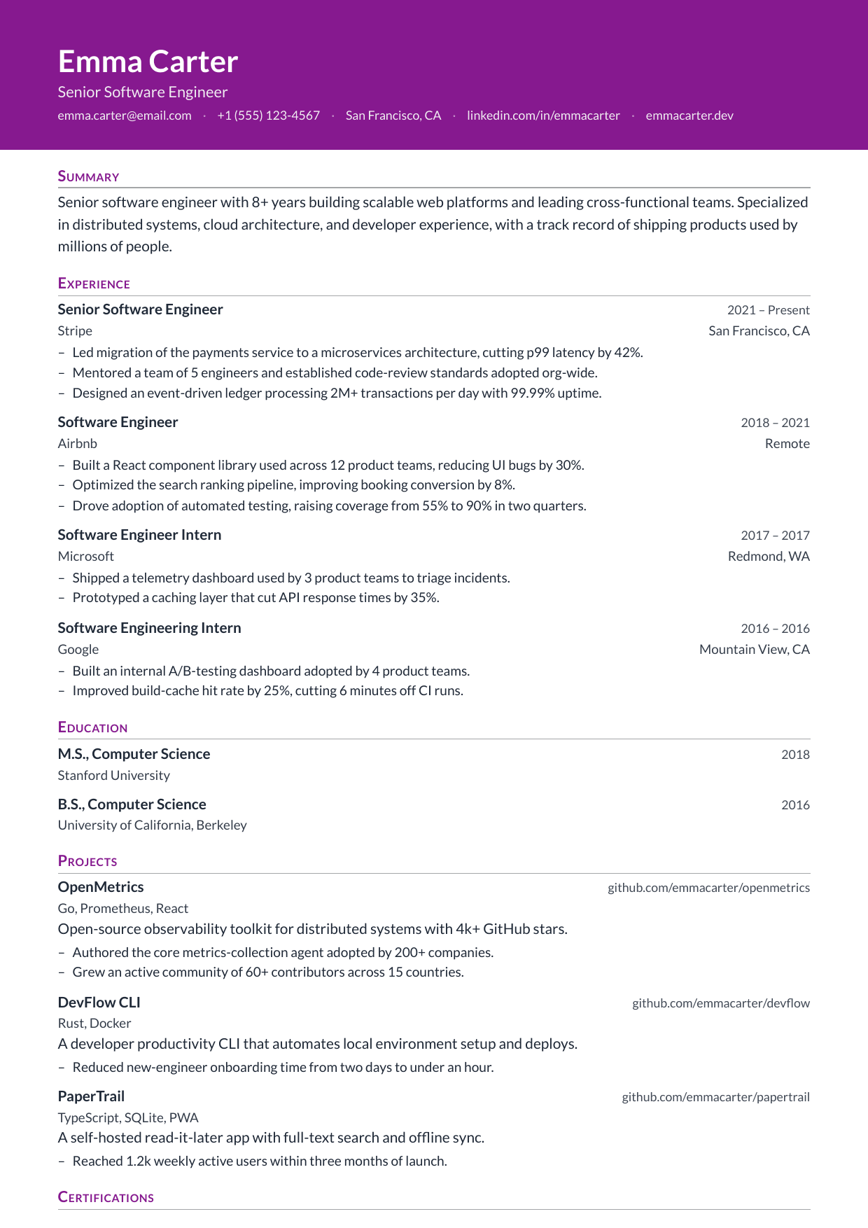Plum Standard resume template