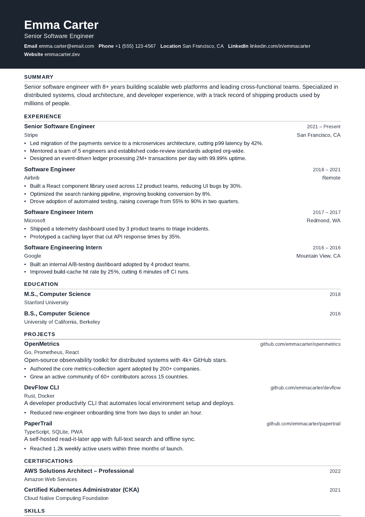 Port Authority resume template