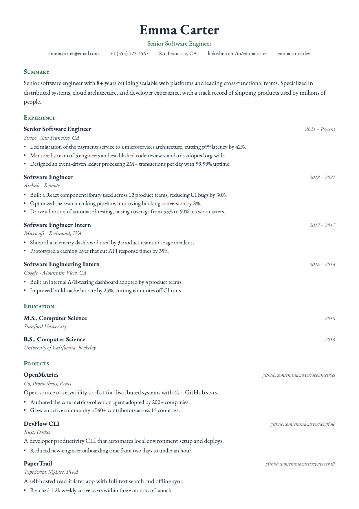 Porter House resume template