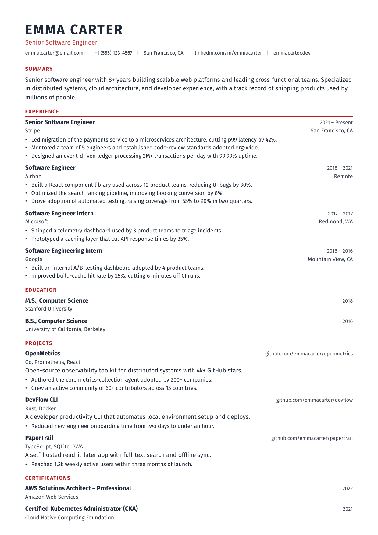 Press Pass resume template