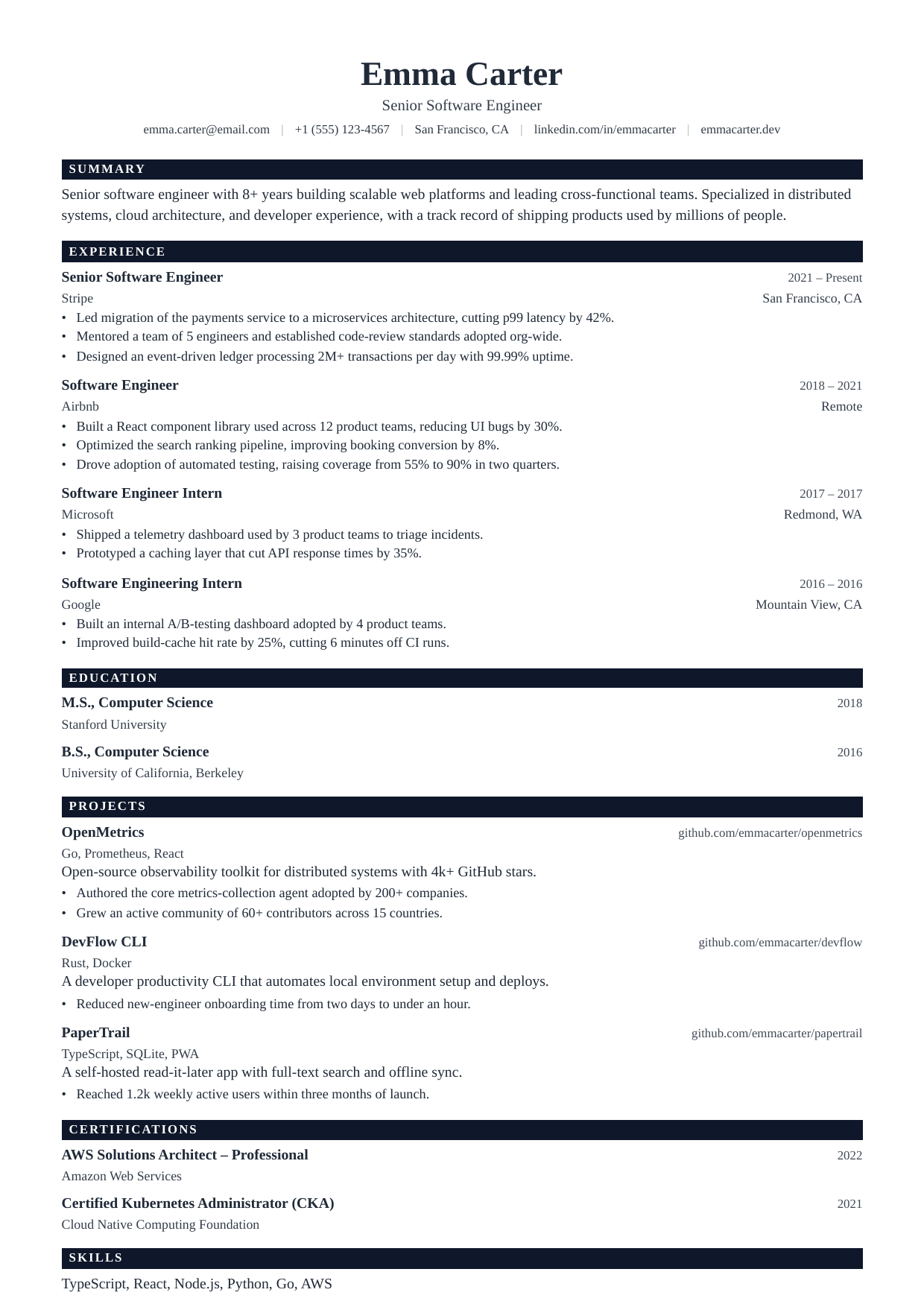 Press Room resume template